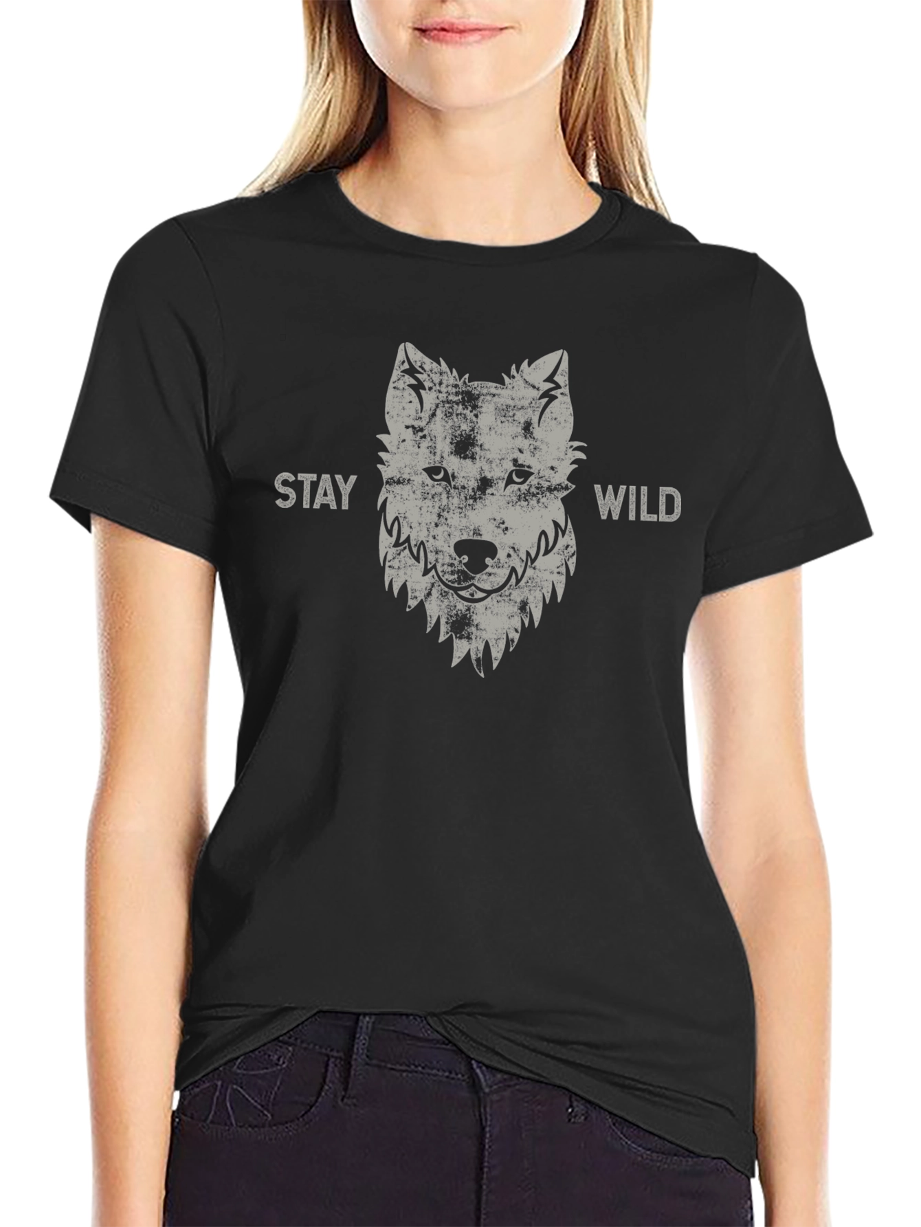 Stay Wild Wolf Graphic Tee - Black