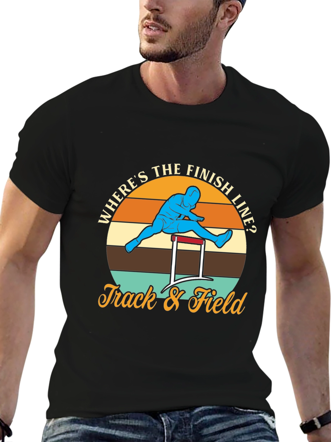 Track & Field Tee: Wheres the Finish Line? Black Cotton T-Shirt