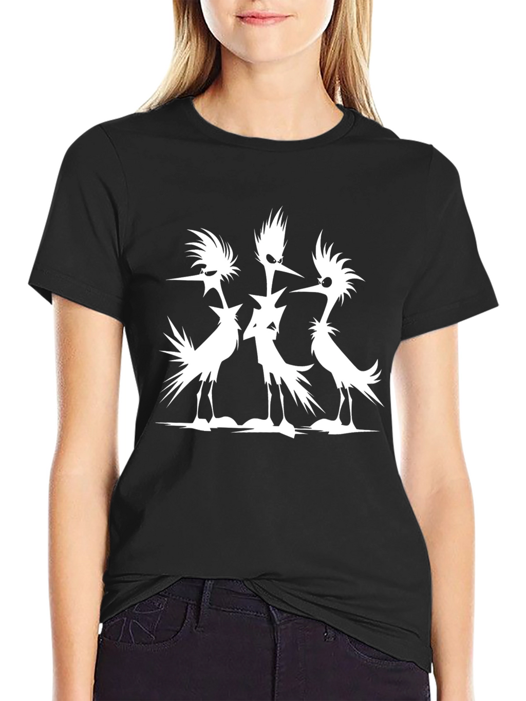 Mens Black T-Shirt with Silhouetted Bird Design