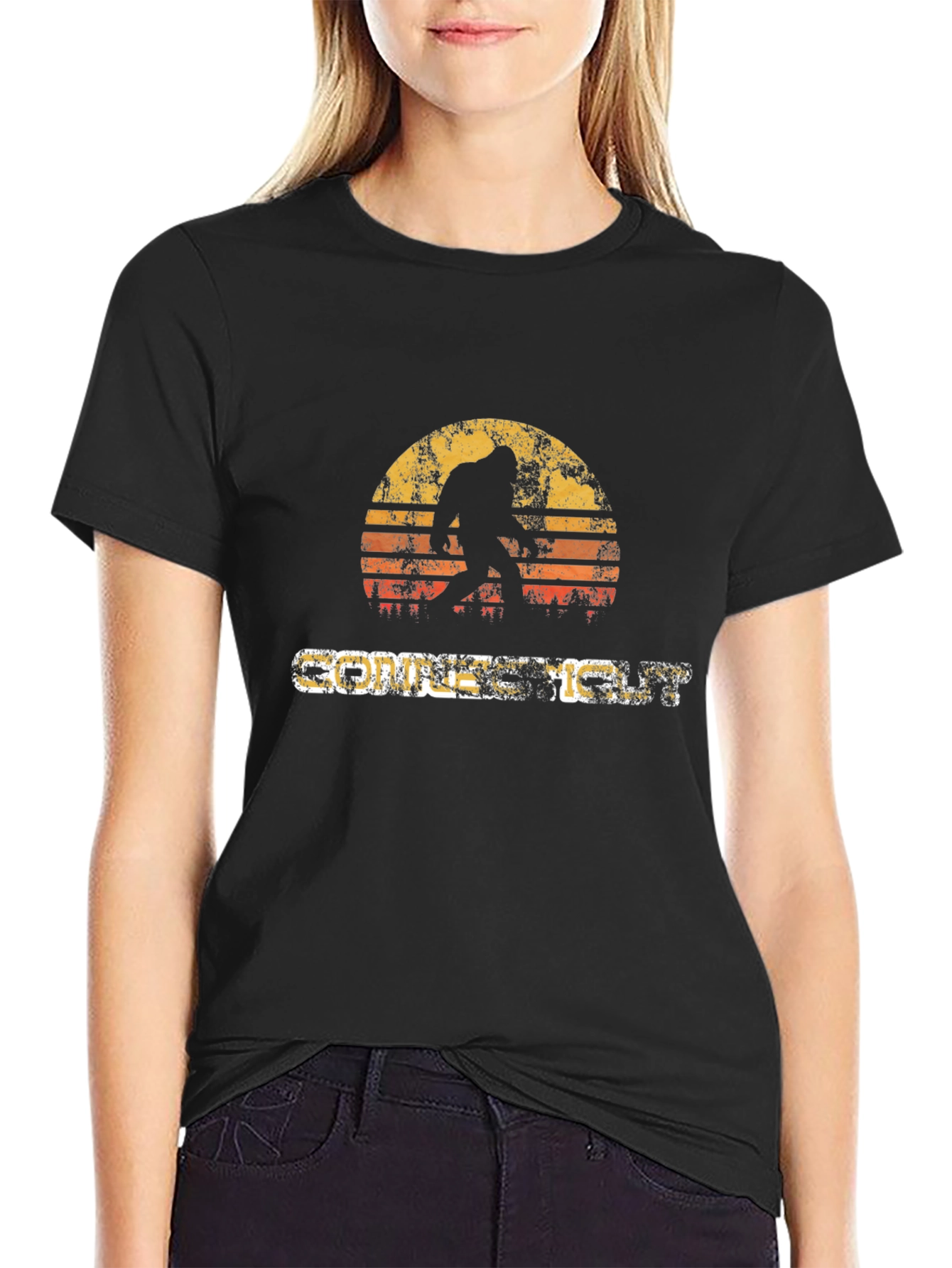 Retro Bigfoot Sunset T-Shirt - Cryptid Lover Tee