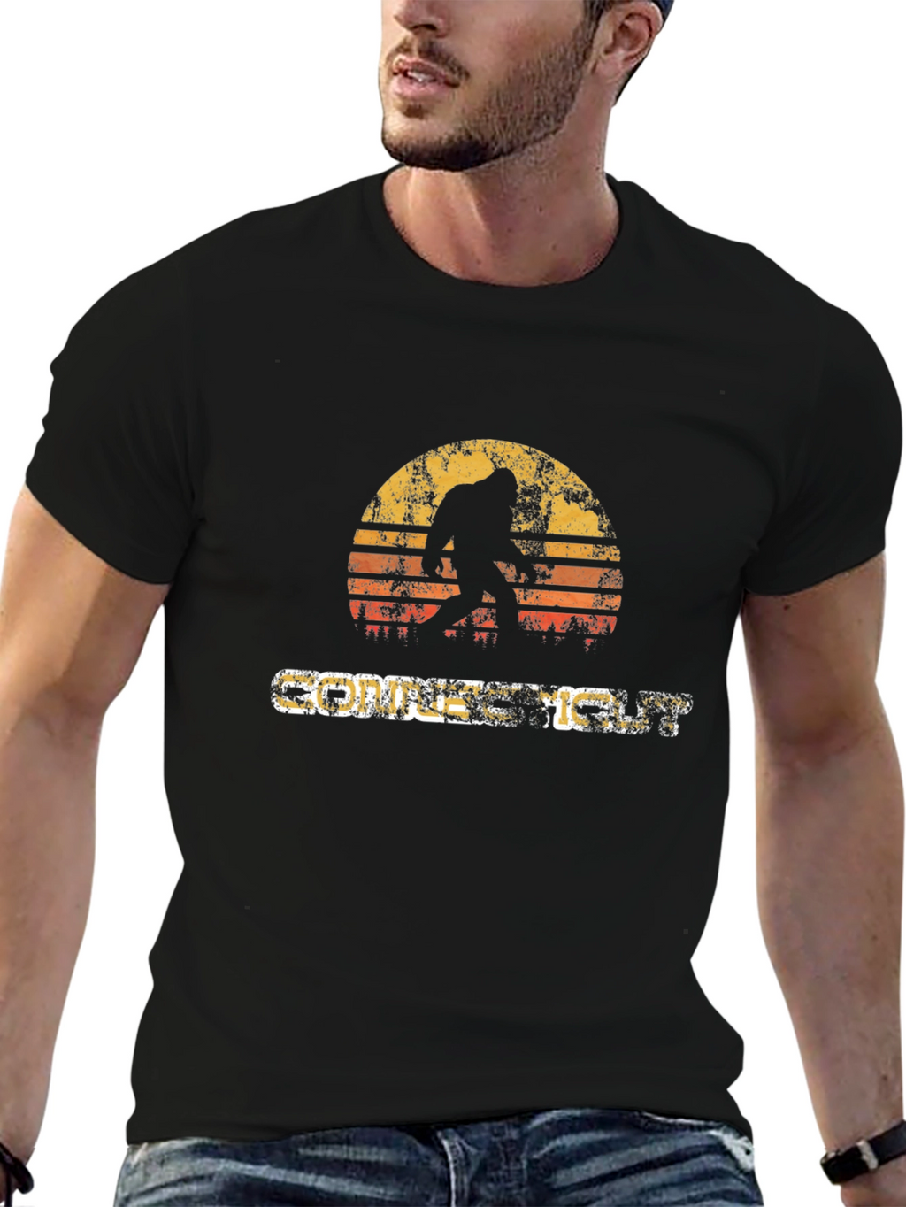 Retro Bigfoot Sunset T-Shirt - Cryptid Lover Tee
