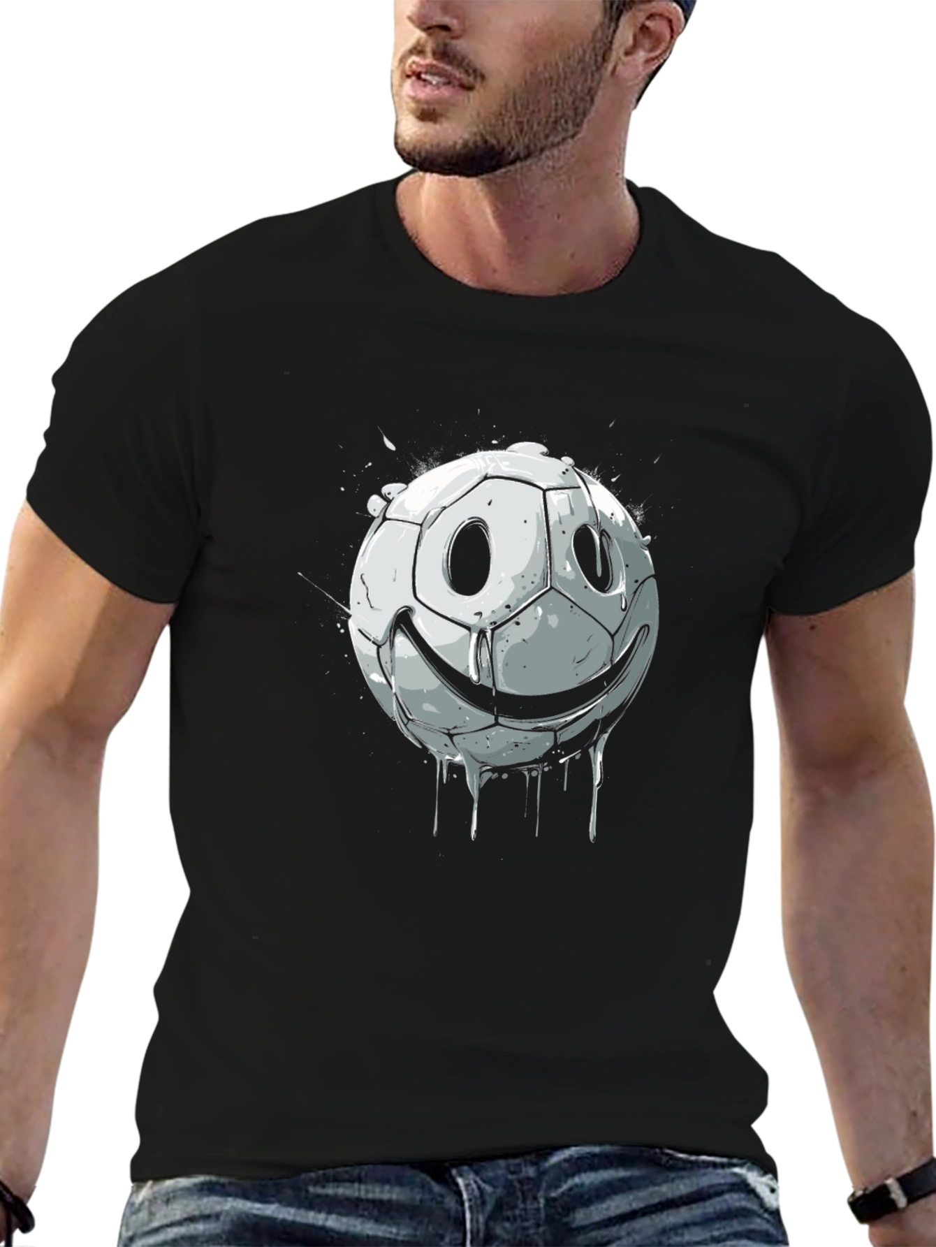 Smiley Face Soccer Ball Black Tee