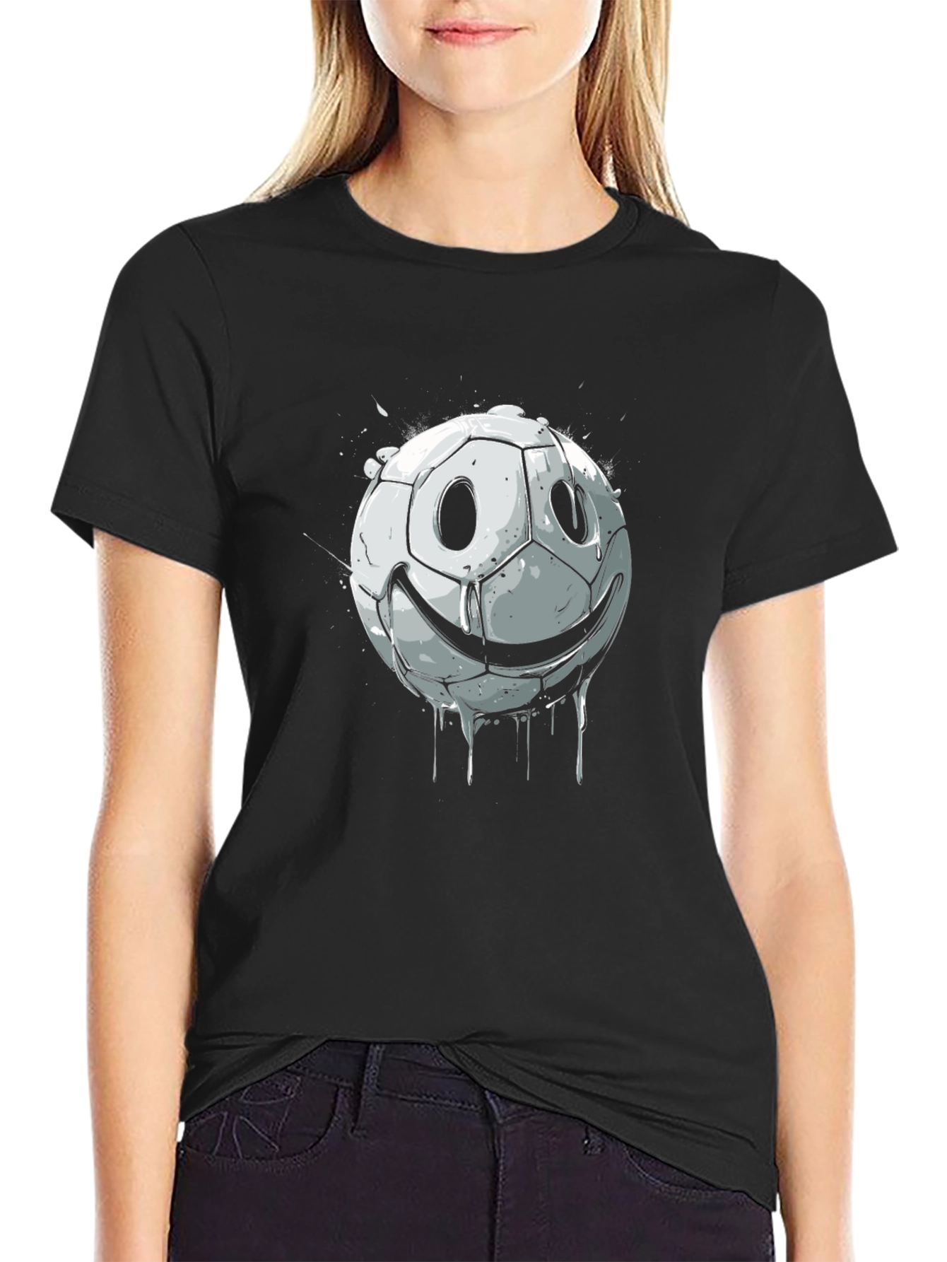Smiley Face Soccer Ball Black Tee