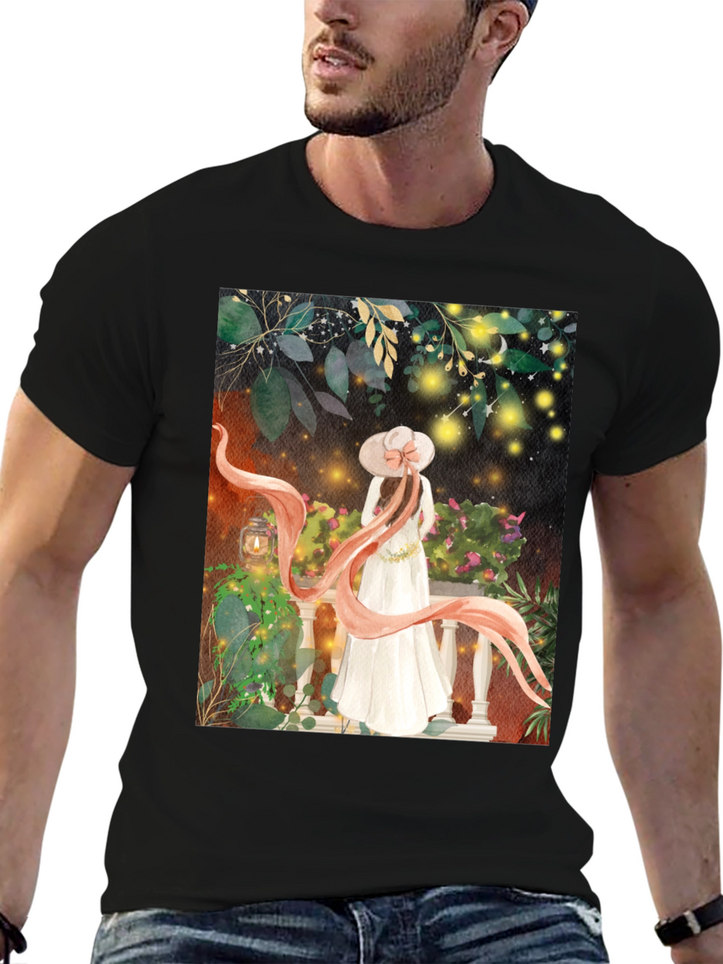 Elegant Woman Balcony Art T-Shirt
