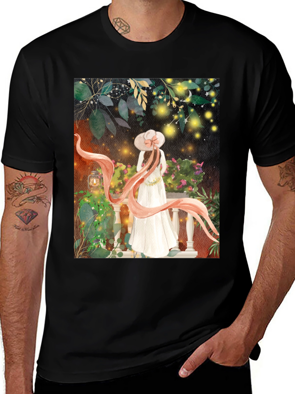 Elegant Woman Balcony Art T-Shirt