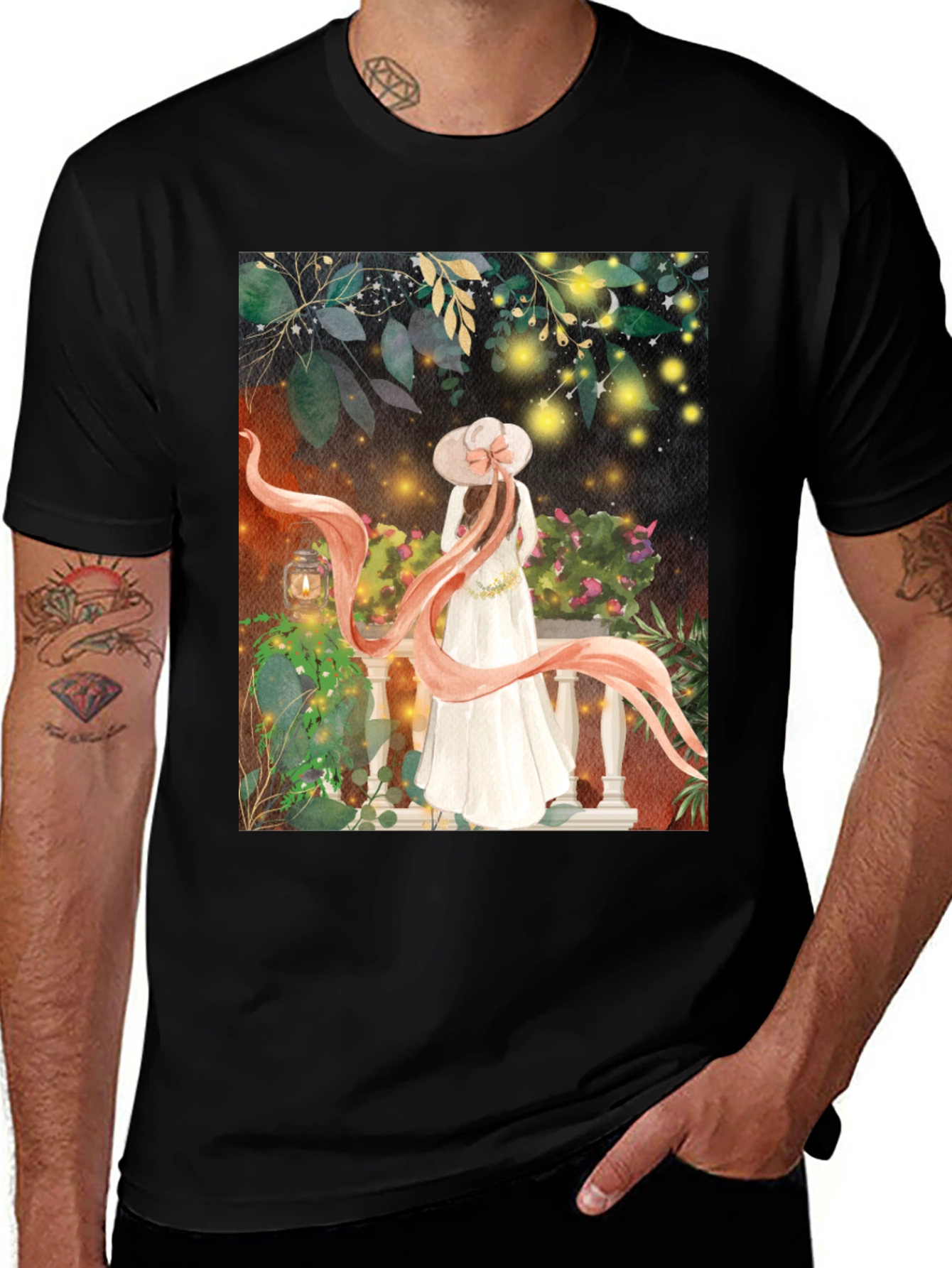 Elegant Woman Balcony Art T-Shirt