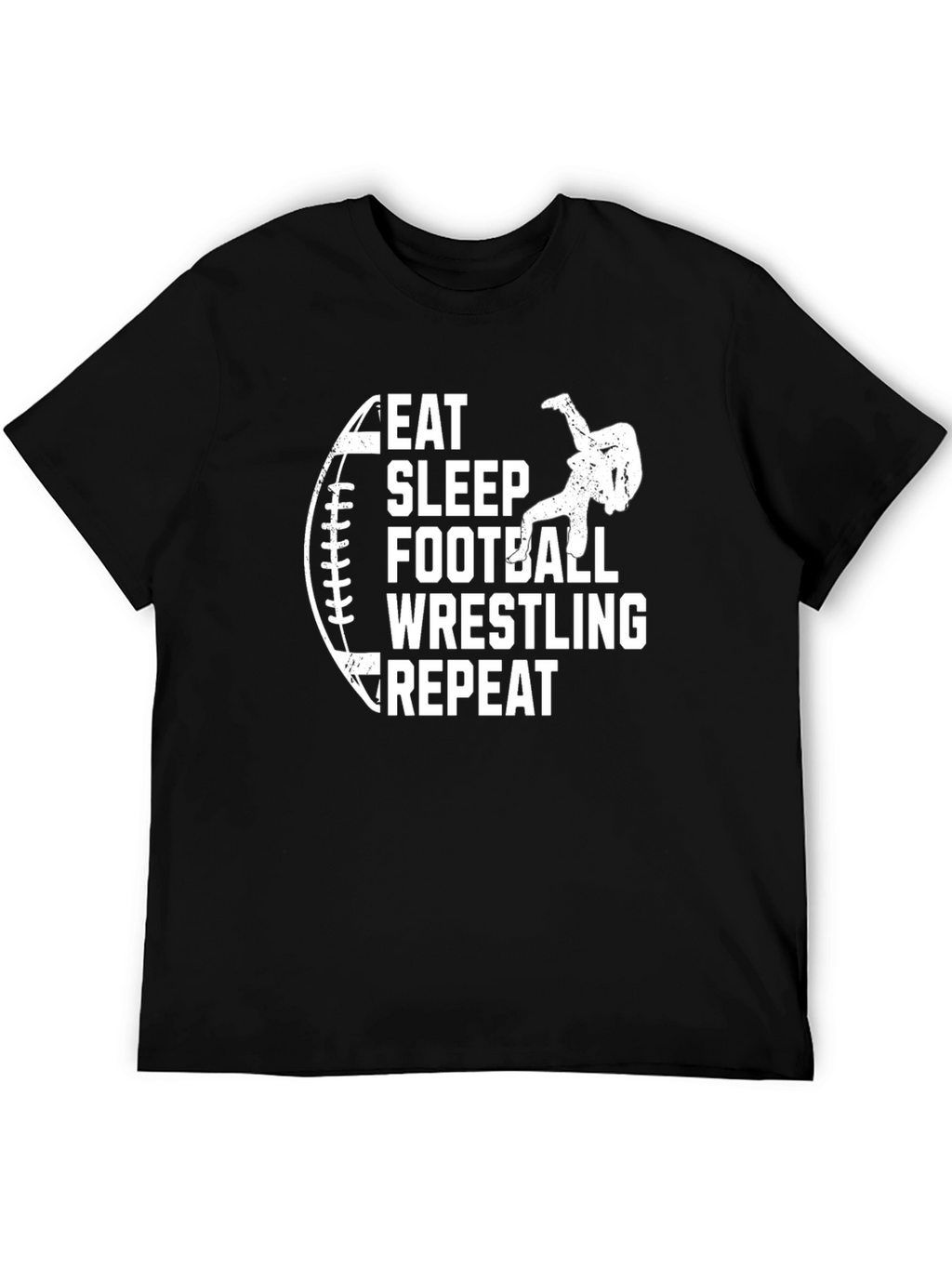 Eat Sleep Football Wrestling Repeat Black T-Shirt