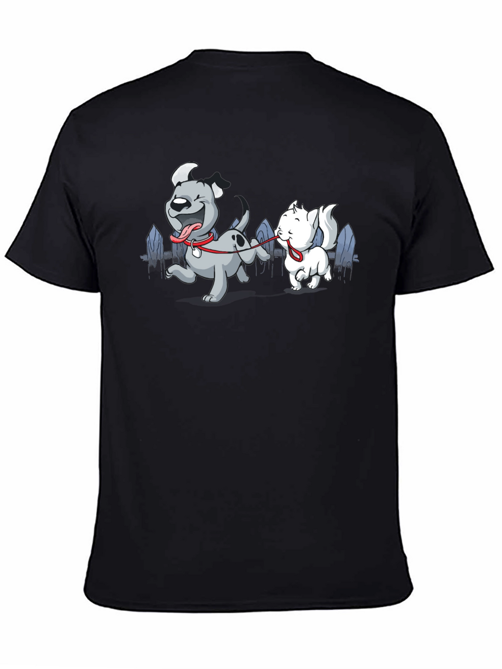Dog & Cat Cartoon Graphic Black T-Shirt