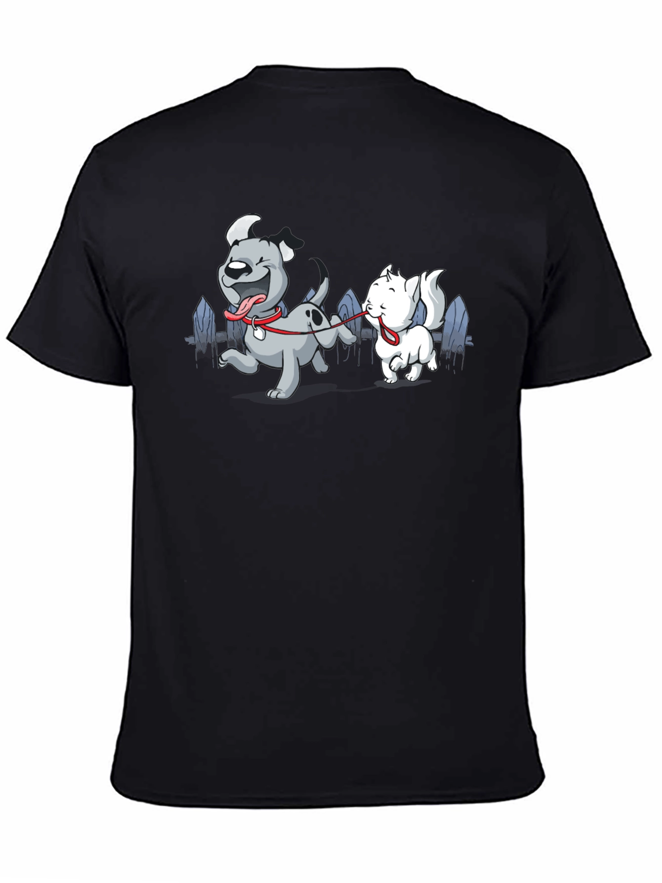Dog & Cat Cartoon Graphic Black T-Shirt
