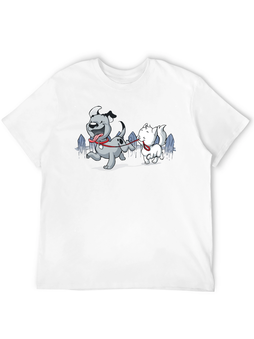 Dog & Cat Cartoon Graphic Black T-Shirt
