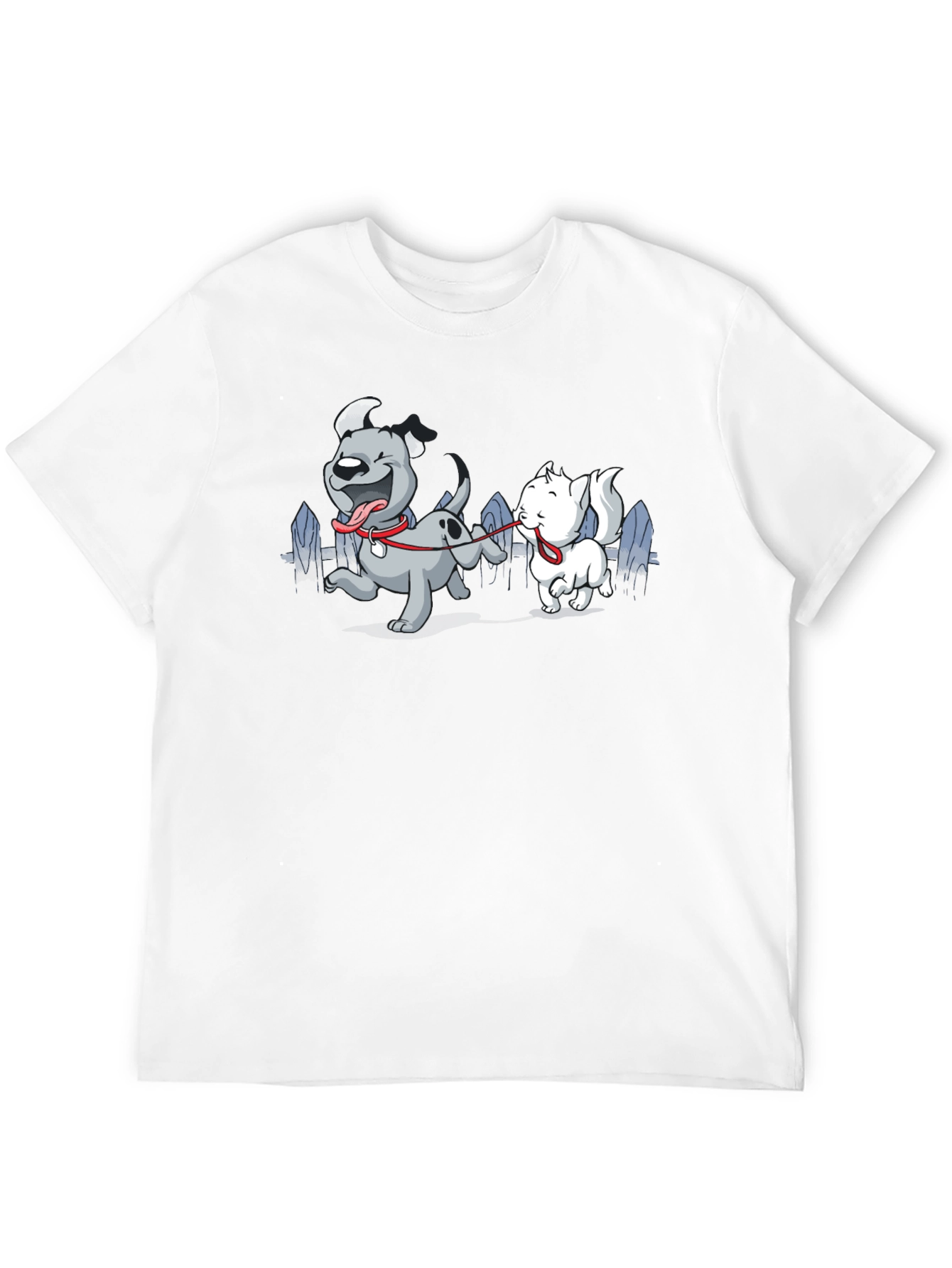 Dog & Cat Cartoon Graphic Black T-Shirt