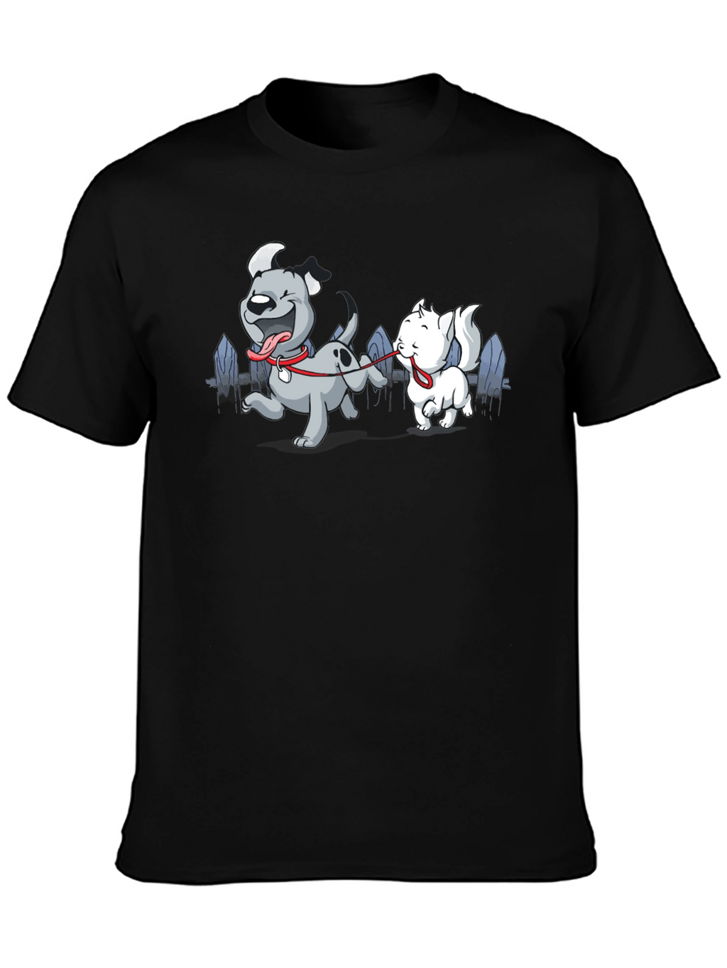 Dog & Cat Cartoon Graphic Black T-Shirt