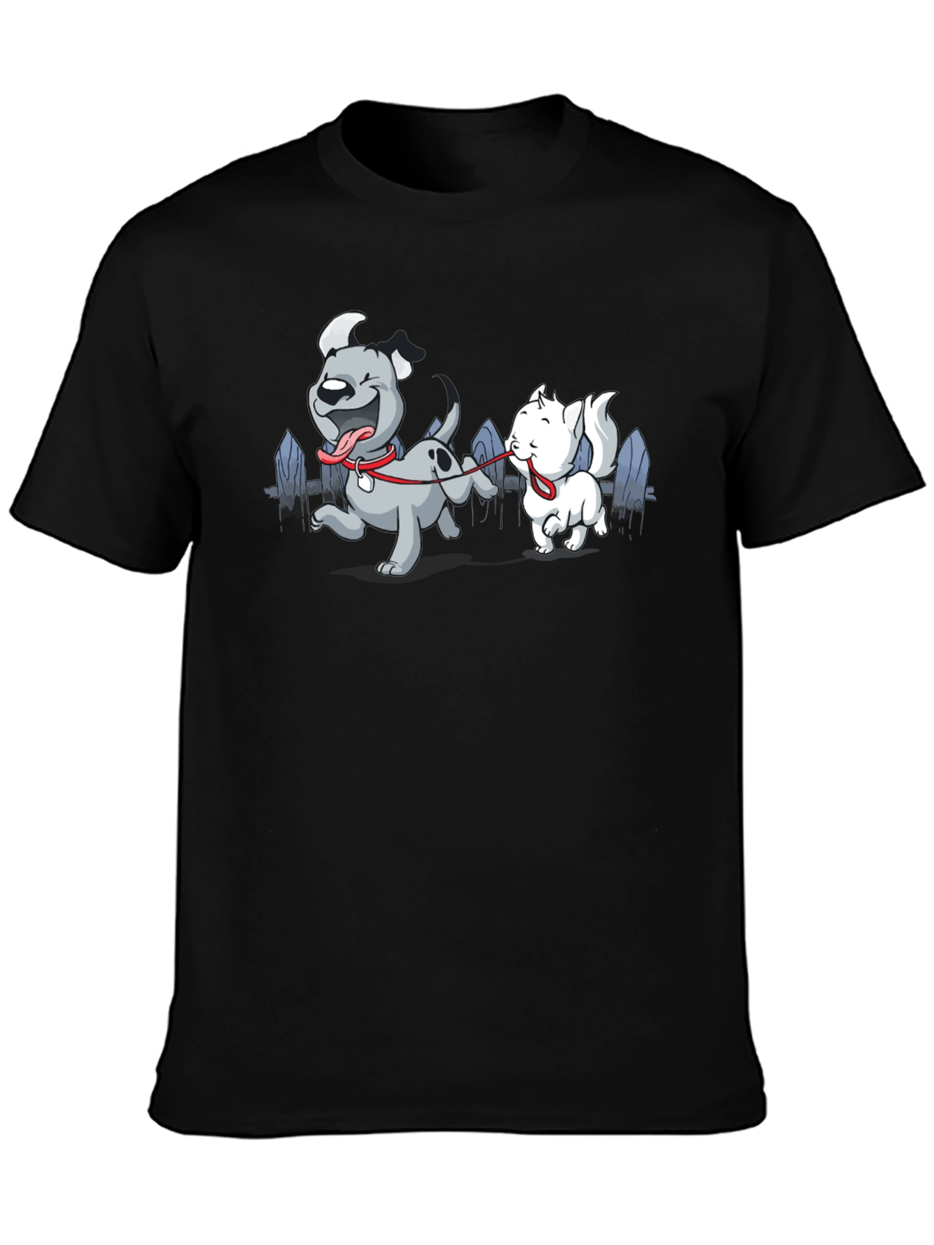 Dog & Cat Cartoon Graphic Black T-Shirt