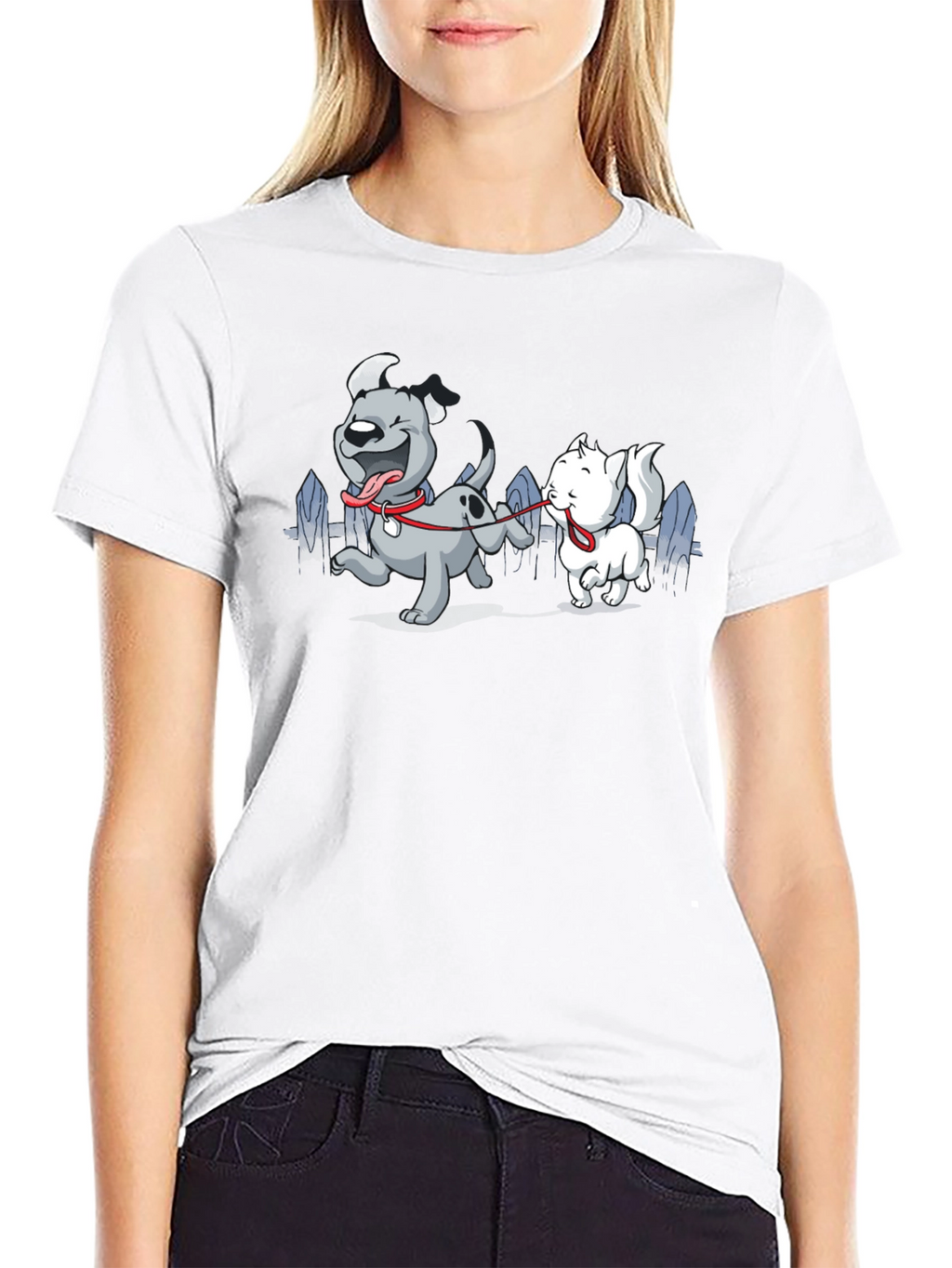 Dog & Cat Cartoon Graphic Black T-Shirt