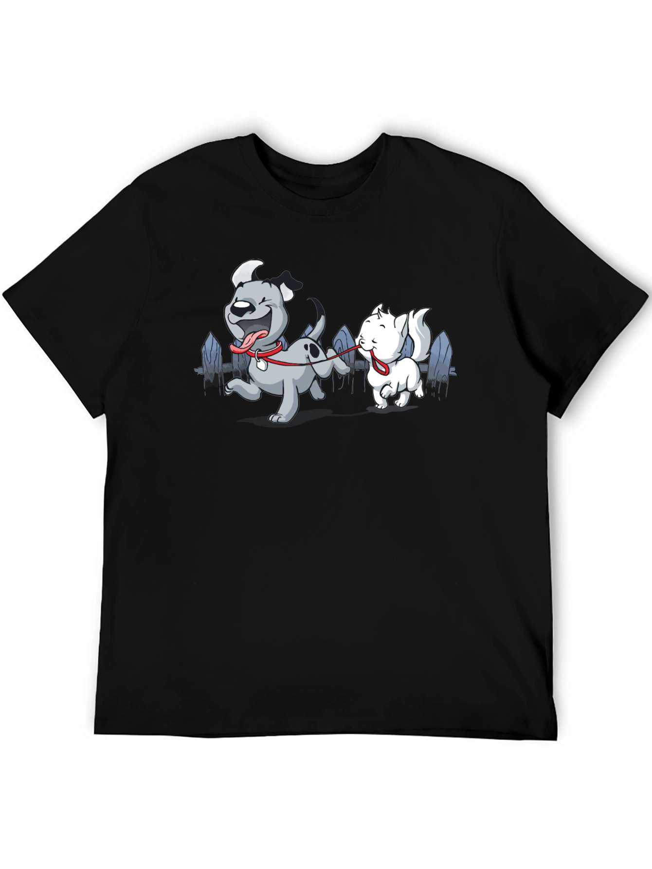 Dog & Cat Cartoon Graphic Black T-Shirt