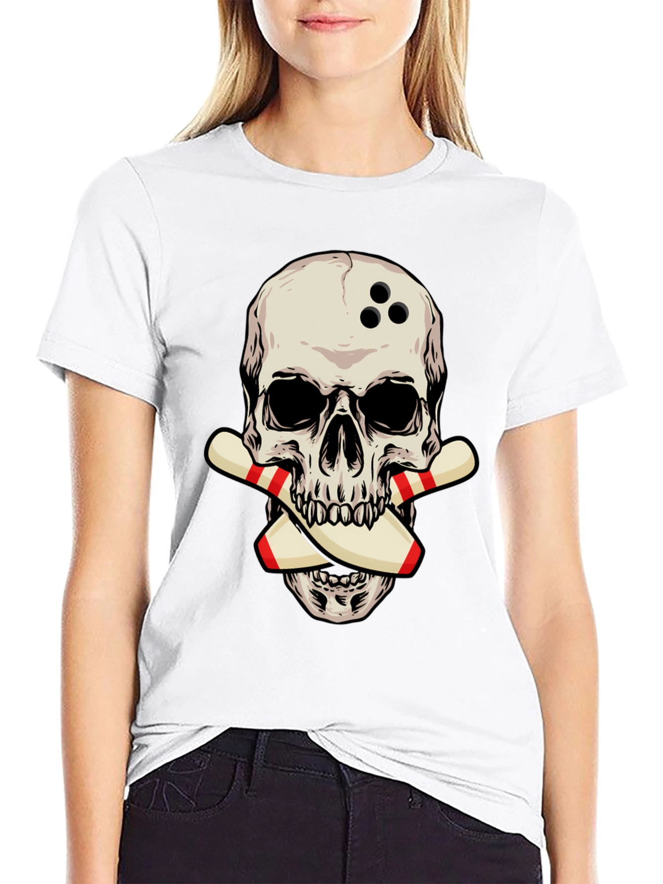 Bowling Skull Graphic Tee - Strike a Stylish Look