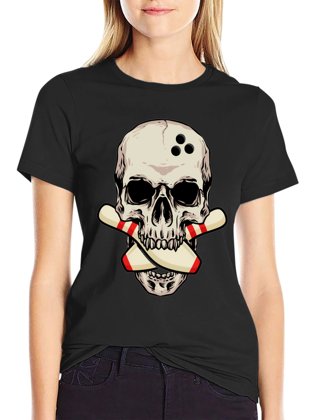 Bowling Skull Graphic Tee - Strike a Stylish Look