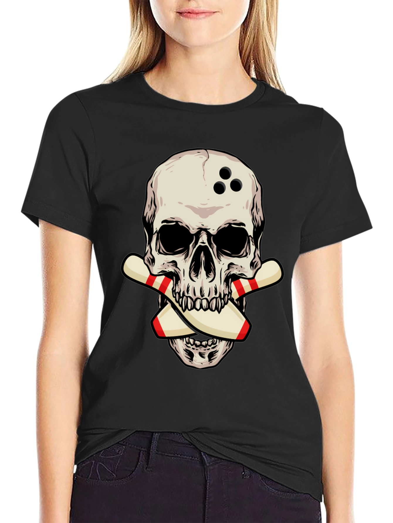 Bowling Skull Graphic Tee - Strike a Stylish Look