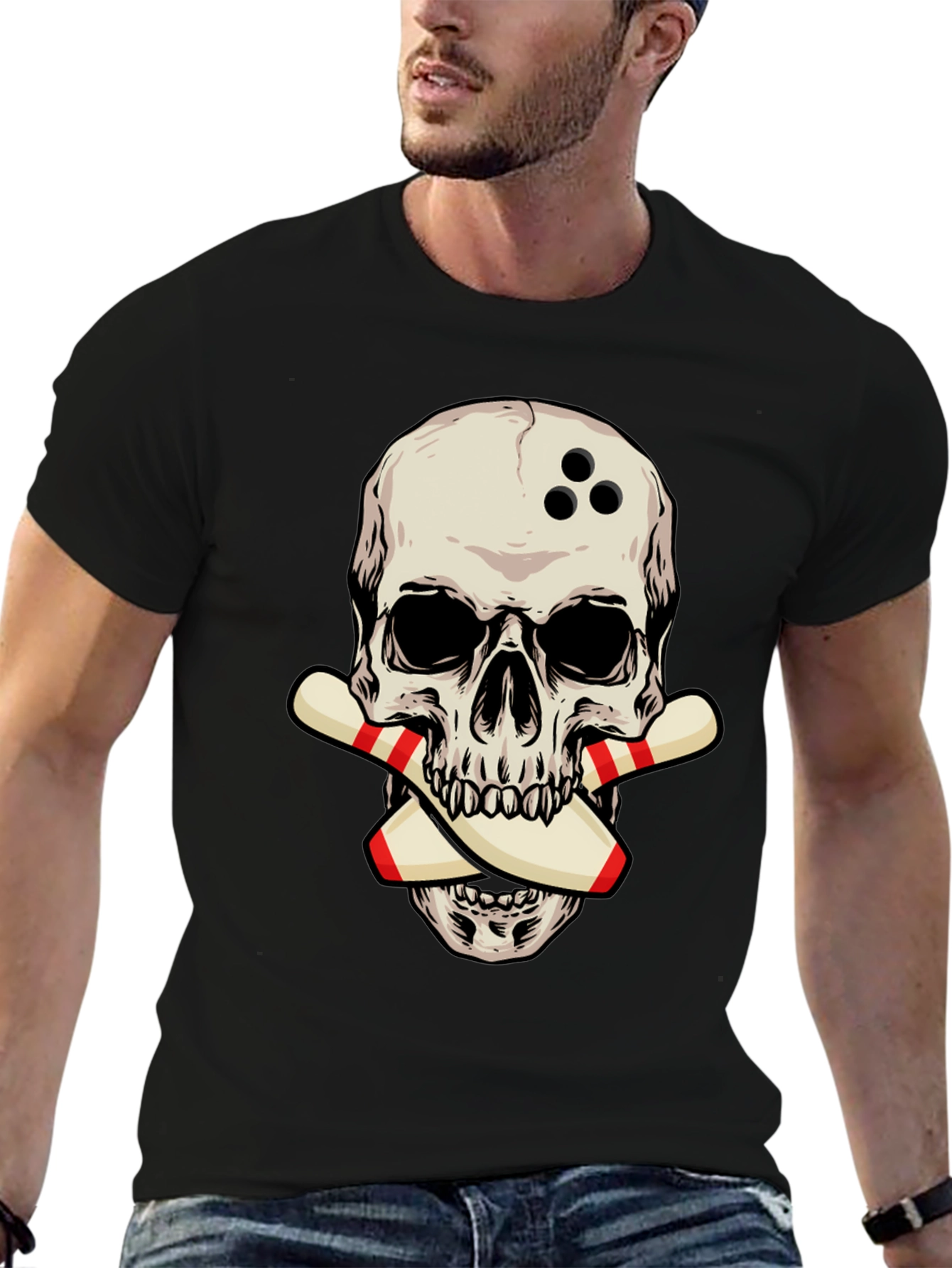 Bowling Skull Graphic Tee - Strike a Stylish Look