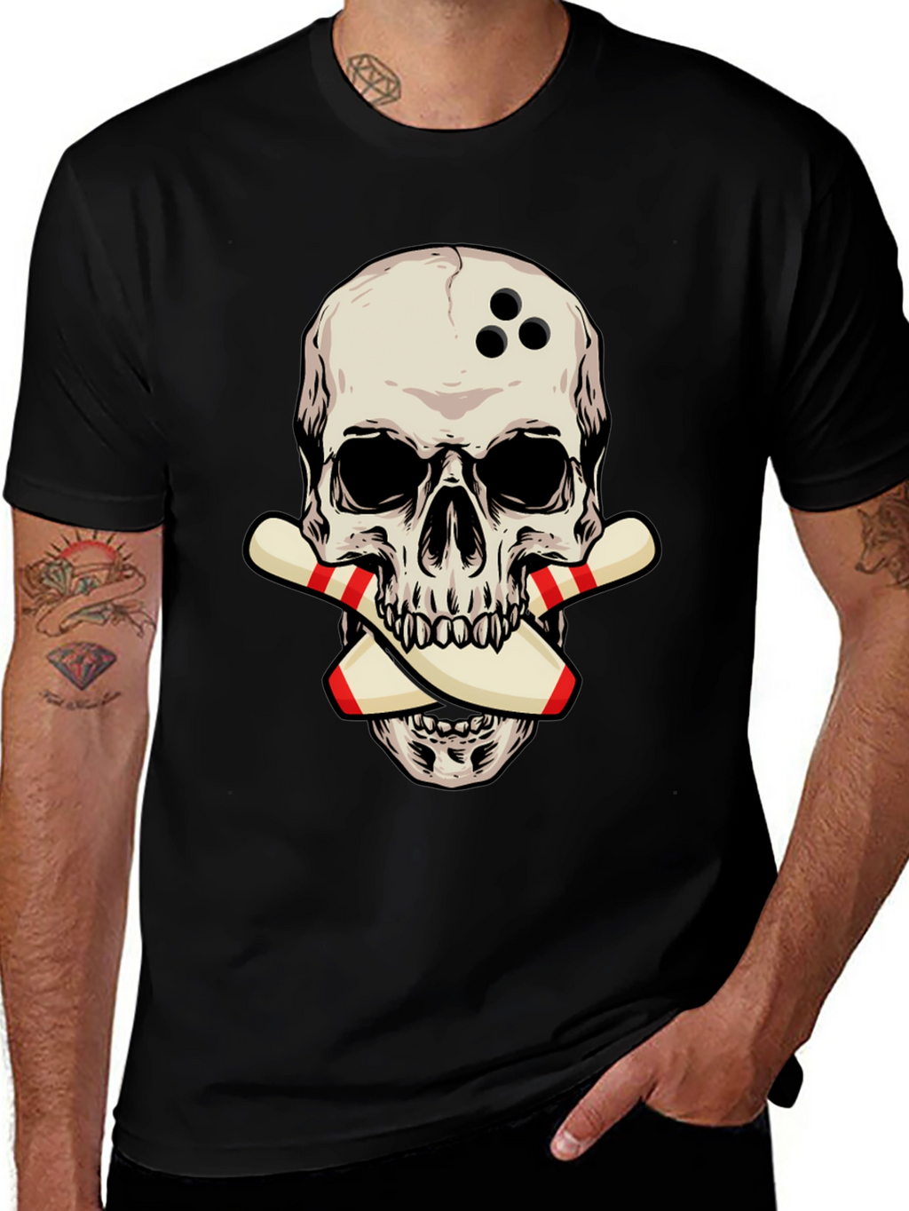 Bowling Skull Graphic Tee - Strike a Stylish Look