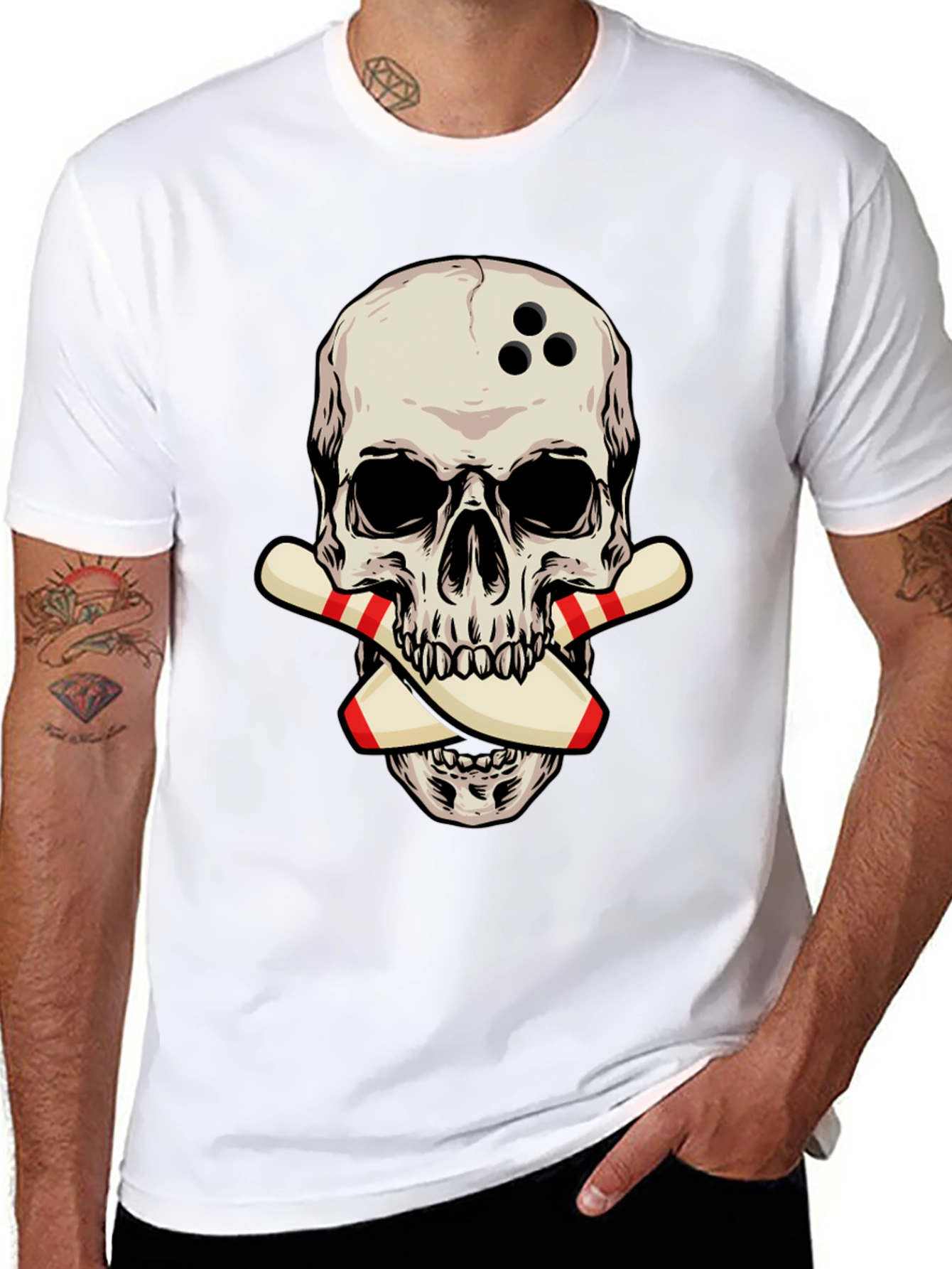 Bowling Skull Graphic Tee - Strike a Stylish Look
