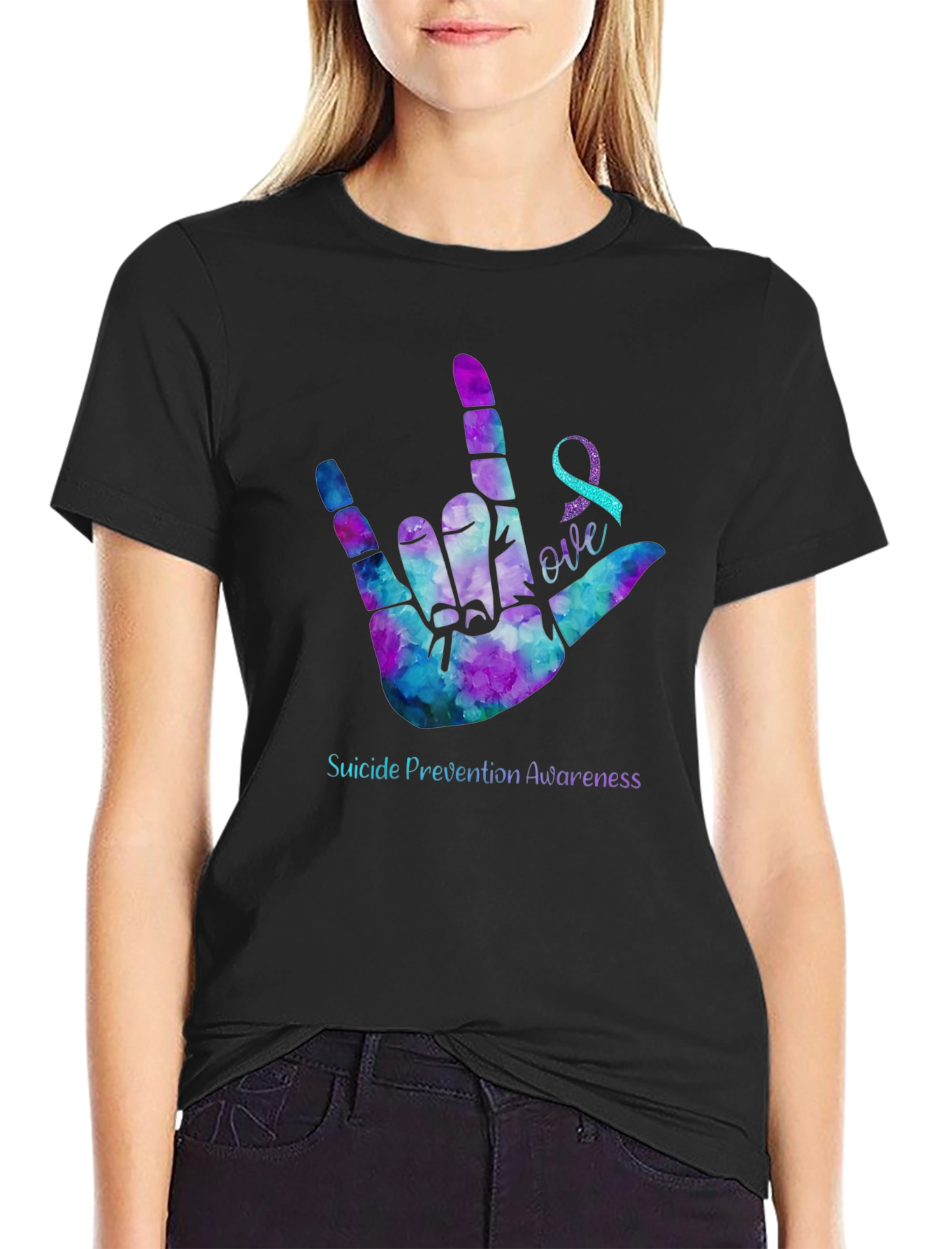 Suicide Prevention Awareness T-Shirt I Love You Hand Sign