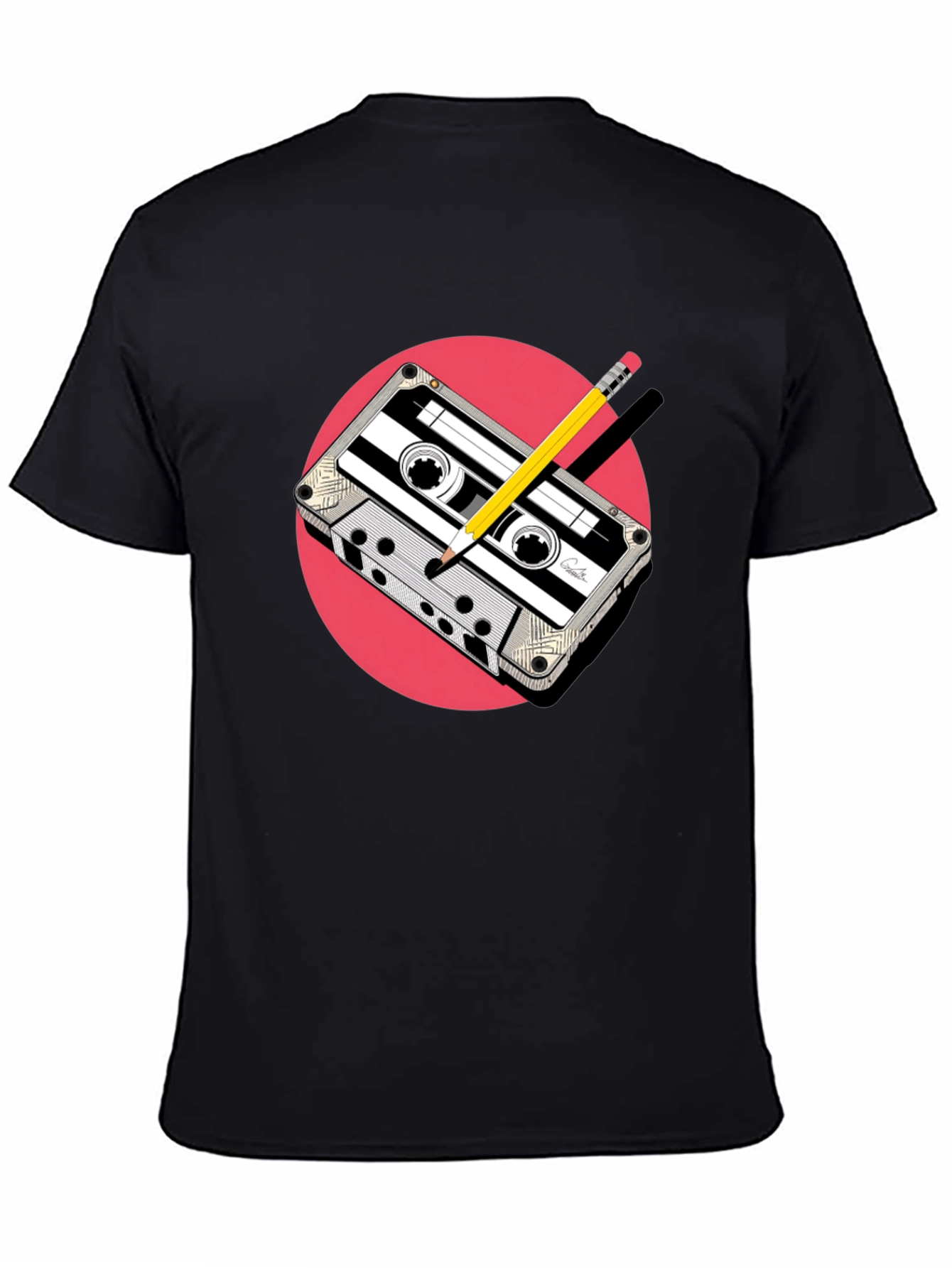 Retro Cassette & Pencil Graphic Tee - Classic Cool