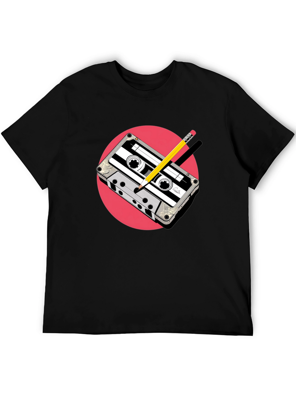 Retro Cassette & Pencil Graphic Tee - Classic Cool