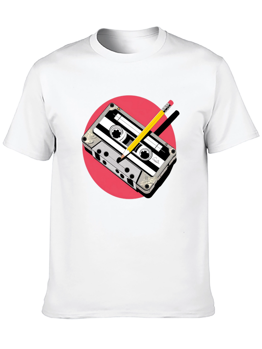 Retro Cassette & Pencil Graphic Tee - Classic Cool