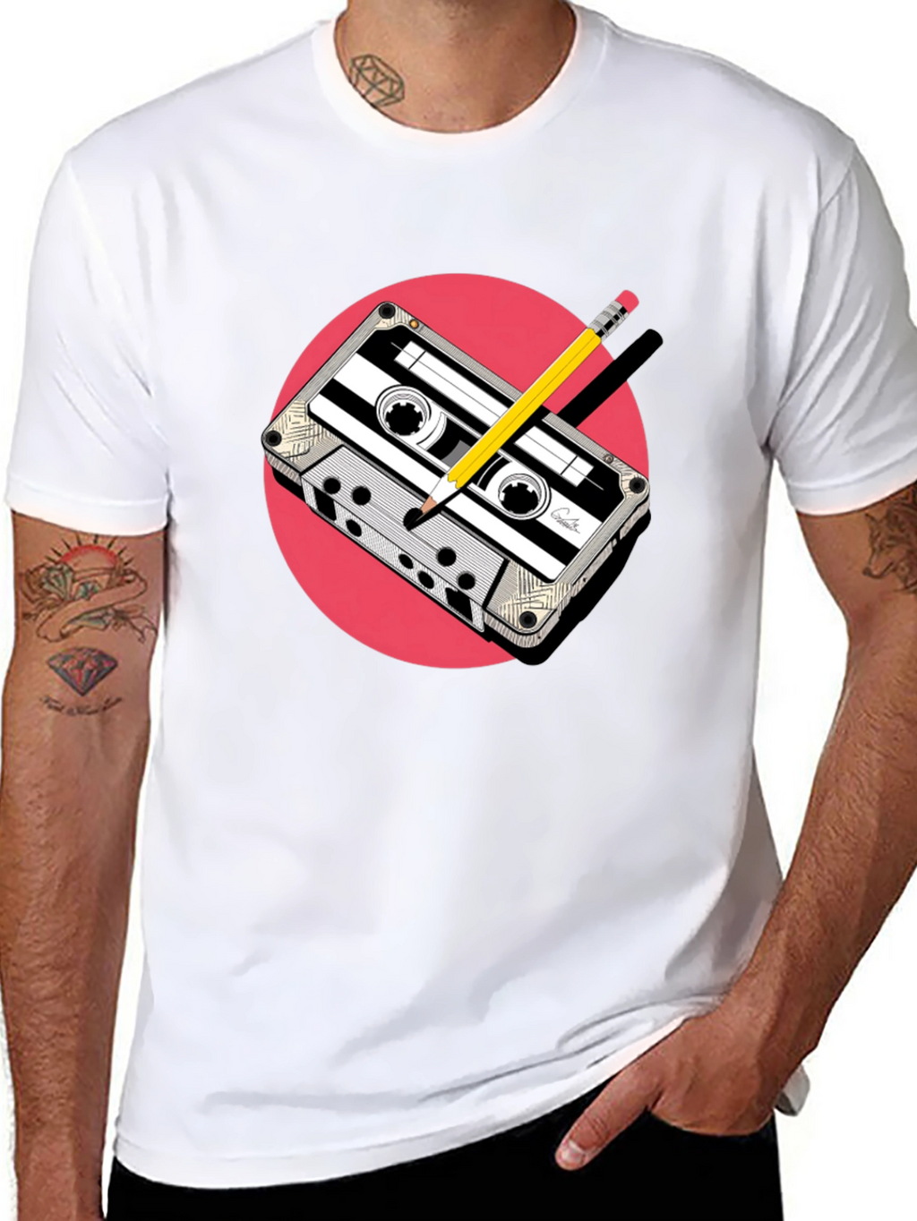 Retro Cassette & Pencil Graphic Tee - Classic Cool