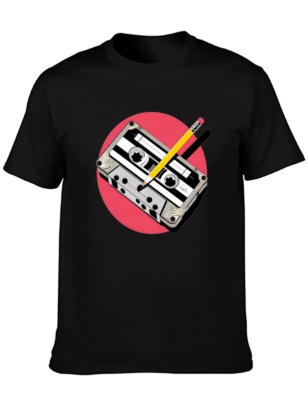 Retro Cassette & Pencil Graphic Tee - Classic Cool