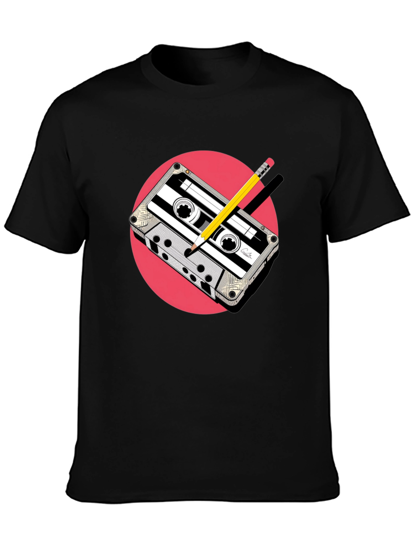 Retro Cassette & Pencil Graphic Tee - Classic Cool