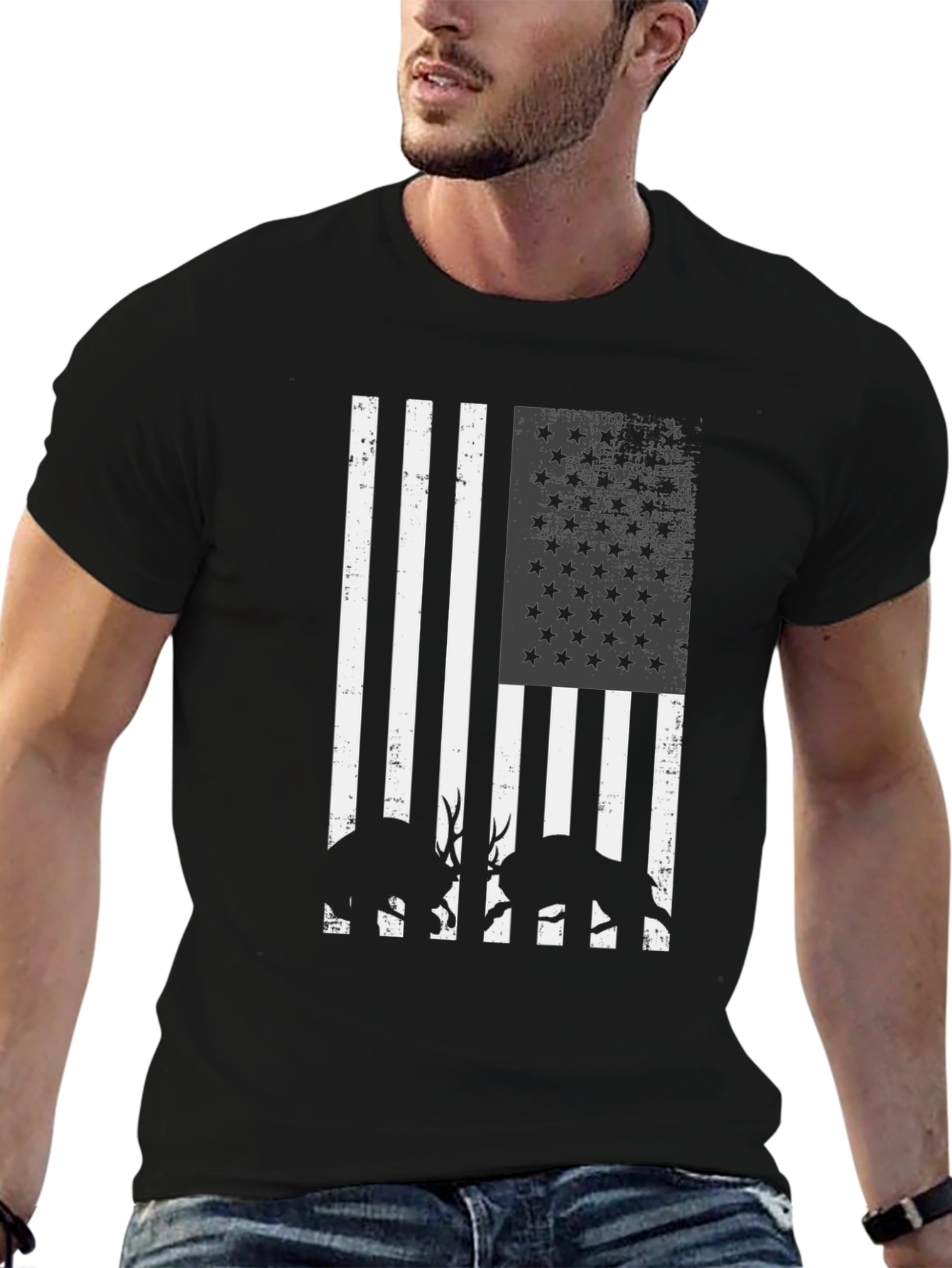 American Flag Deer Silhouette Graphic T-Shirt