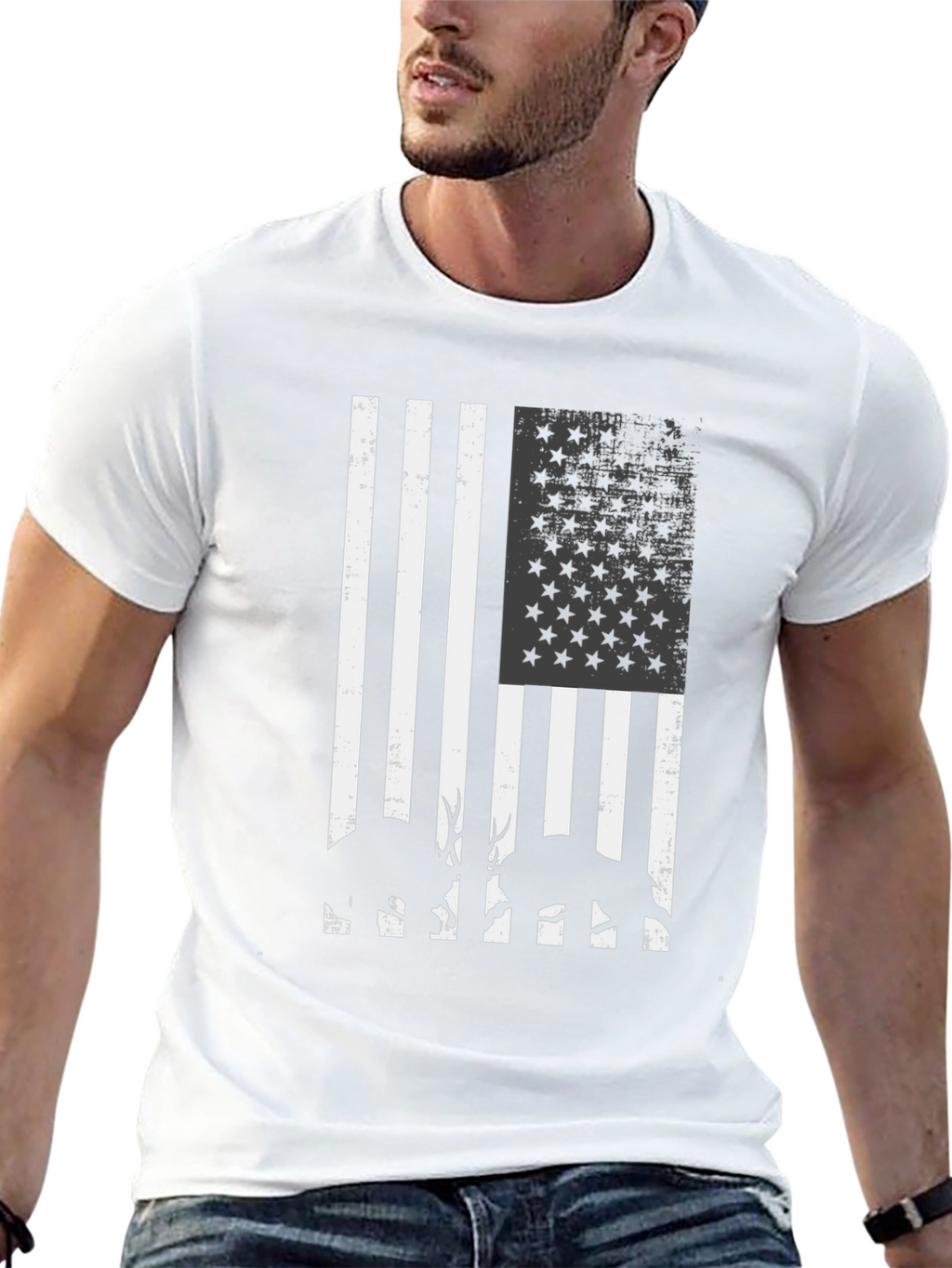 American Flag Deer Silhouette Graphic T-Shirt