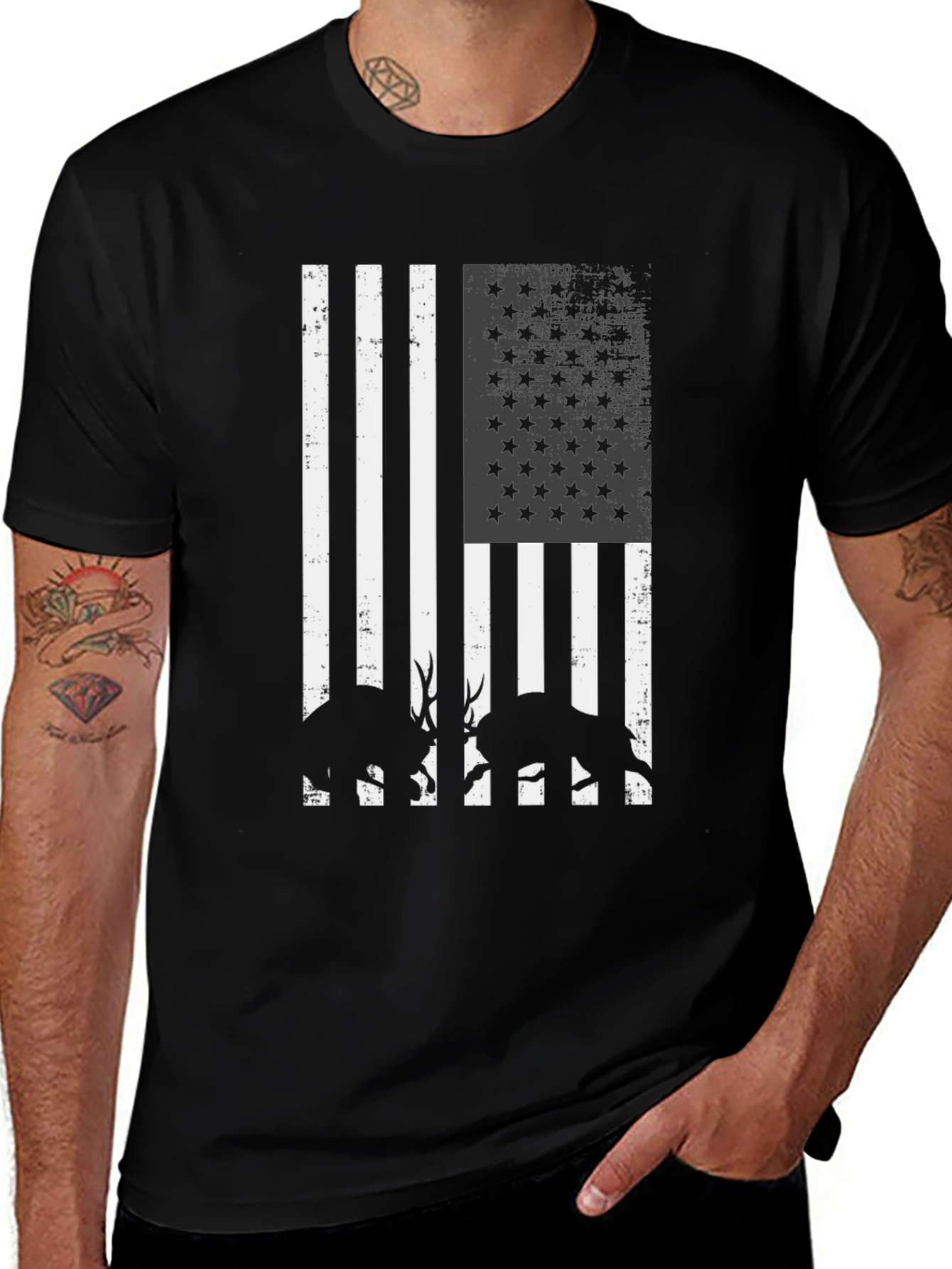American Flag Deer Silhouette Graphic T-Shirt