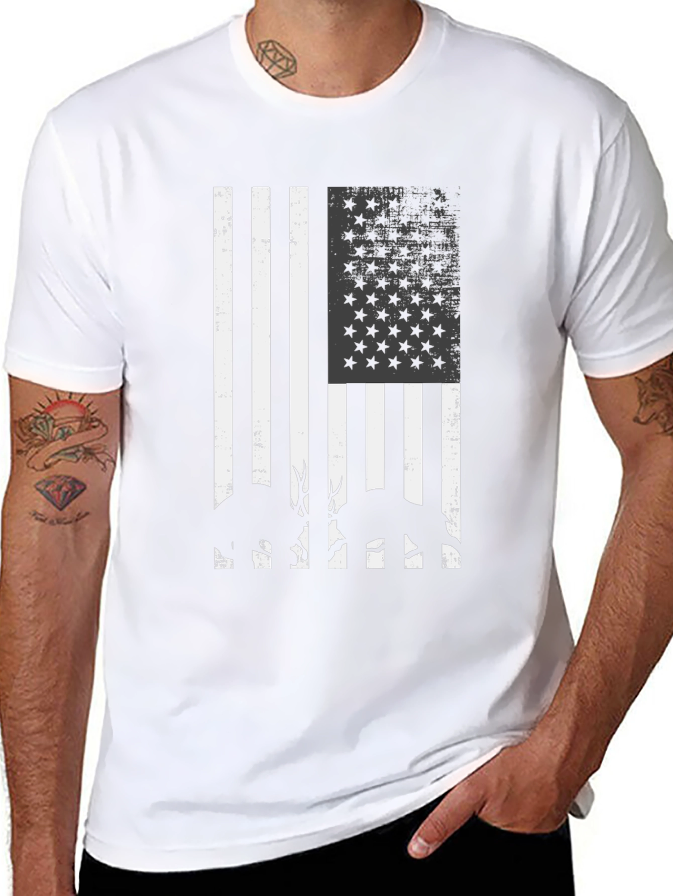 American Flag Deer Silhouette Graphic T-Shirt