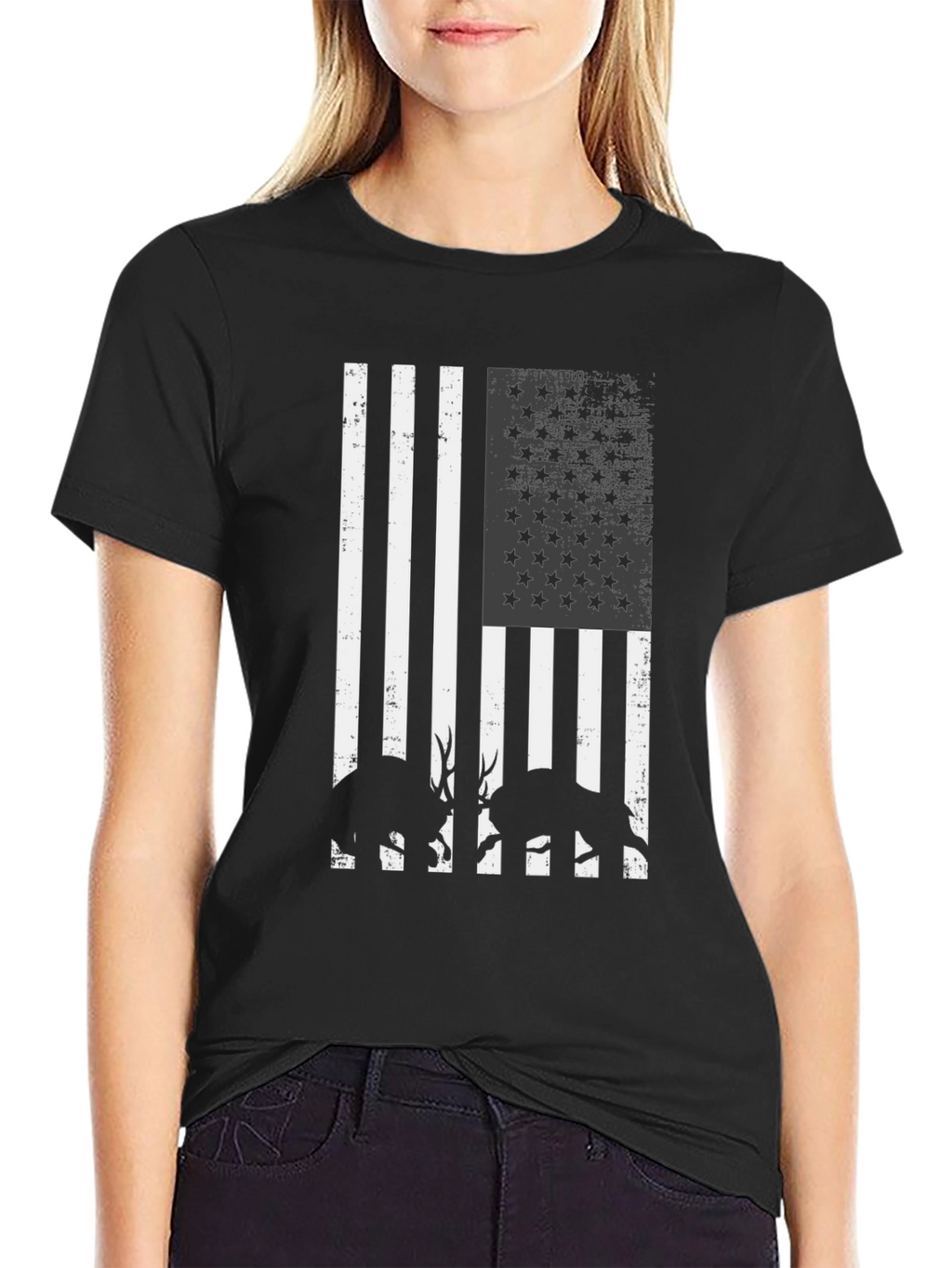American Flag Deer Silhouette Graphic T-Shirt