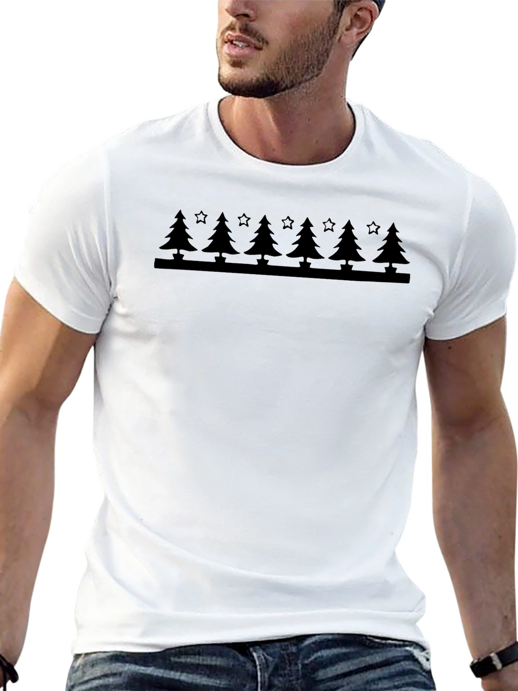 Festive Tree & Star Graphic Tee - Black