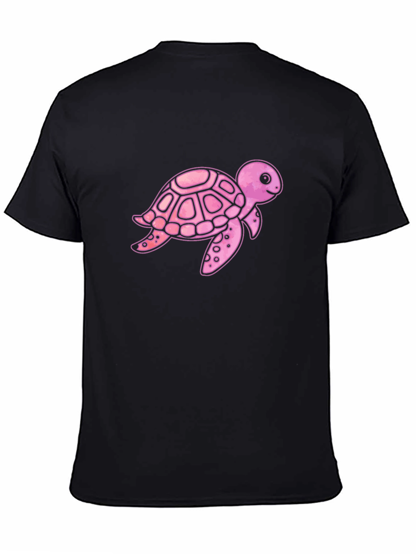 Pink Turtle Graphic Print Mens Black T-Shirt