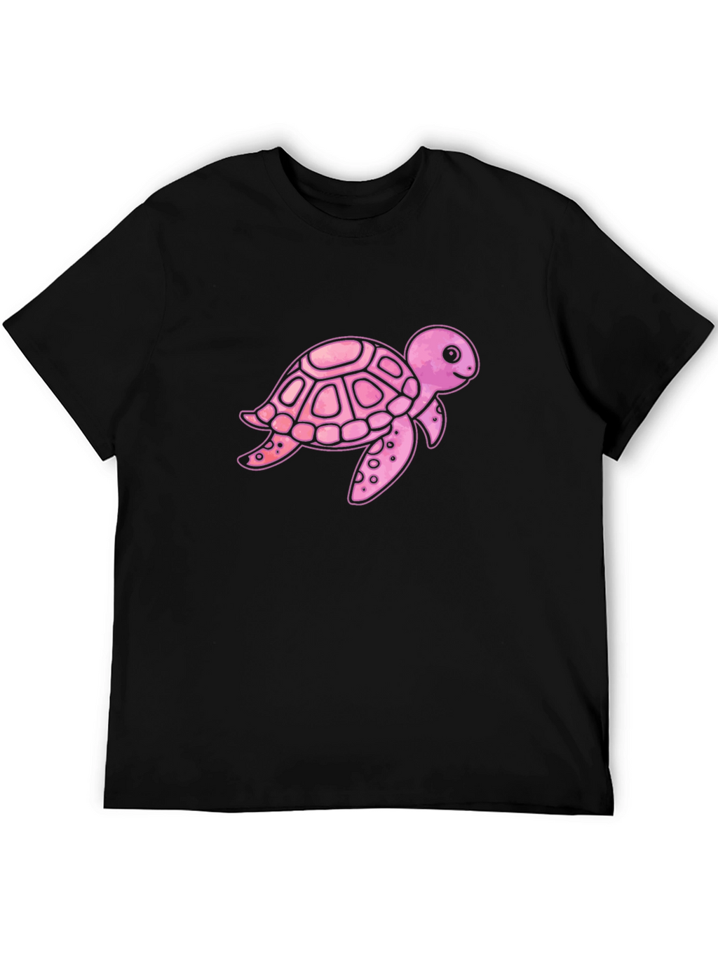 Pink Turtle Graphic Print Mens Black T-Shirt