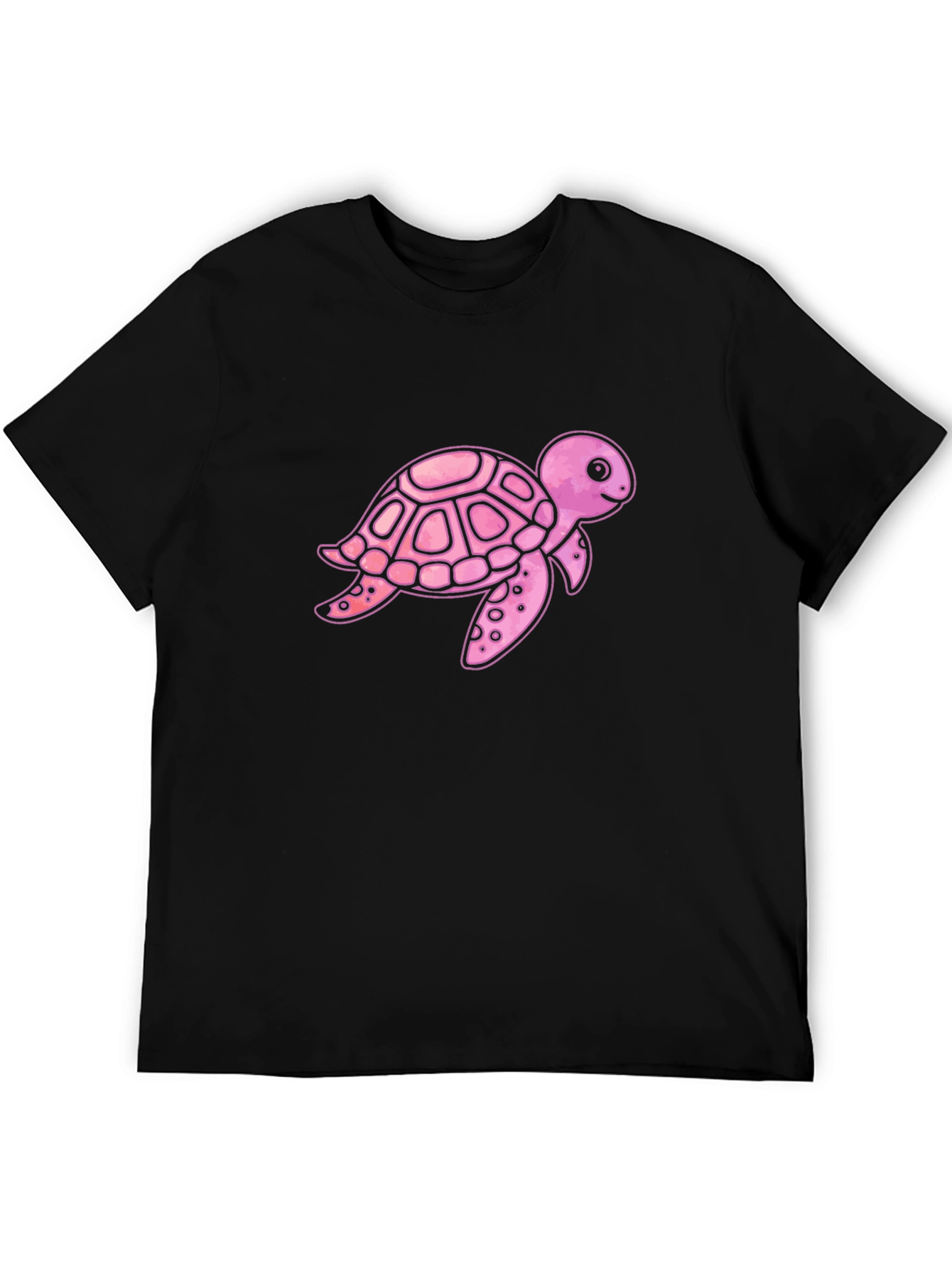 Pink Turtle Graphic Print Mens Black T-Shirt