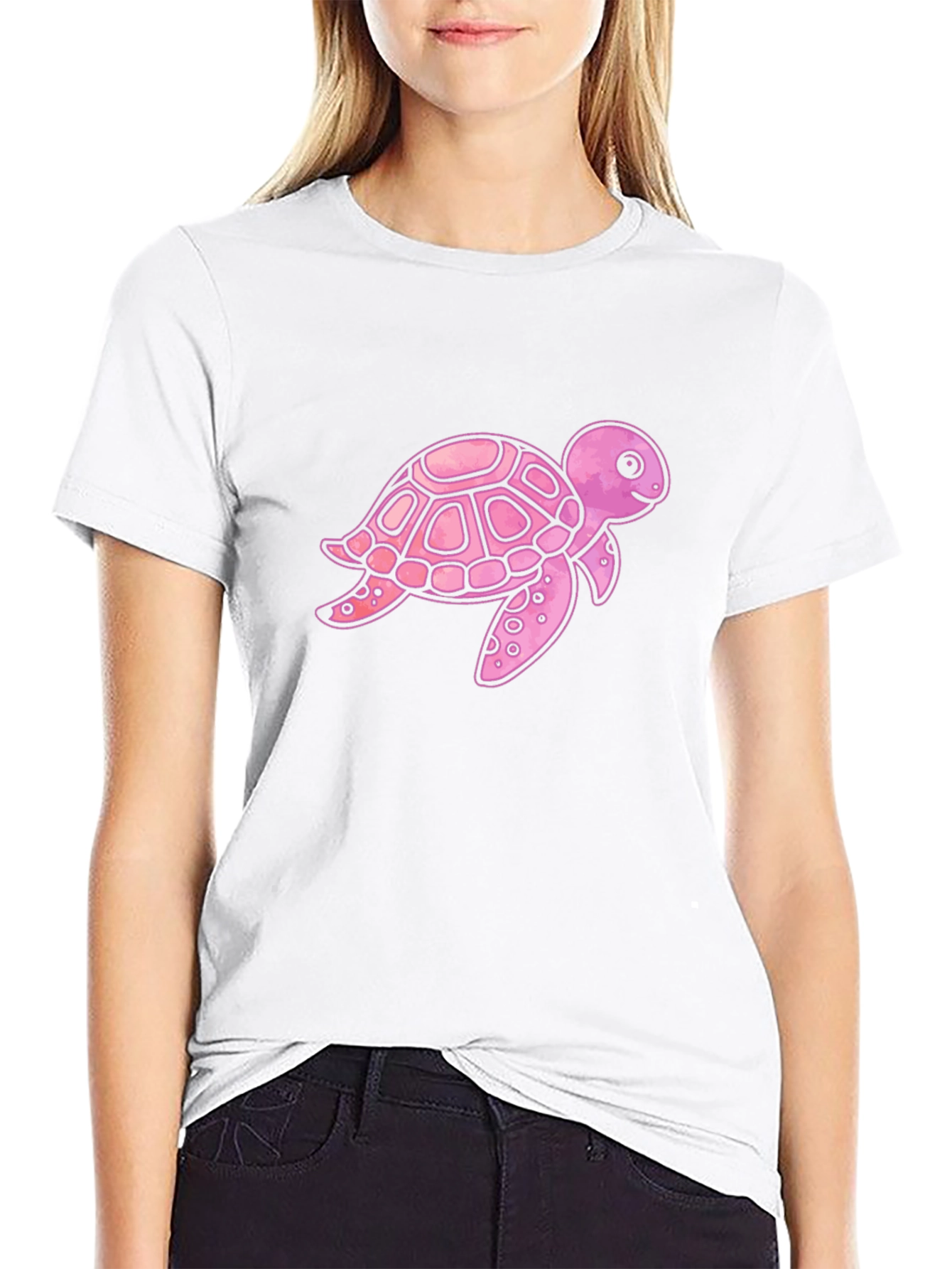 Pink Turtle Graphic Print Mens Black T-Shirt