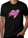 Pink Turtle Graphic Print Mens Black T-Shirt