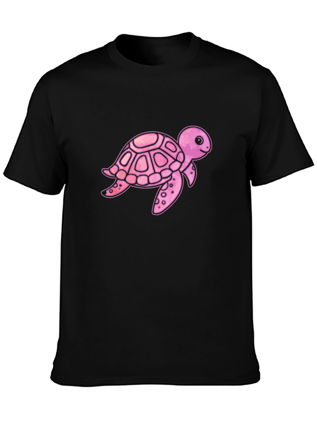 Pink Turtle Graphic Print Mens Black T-Shirt