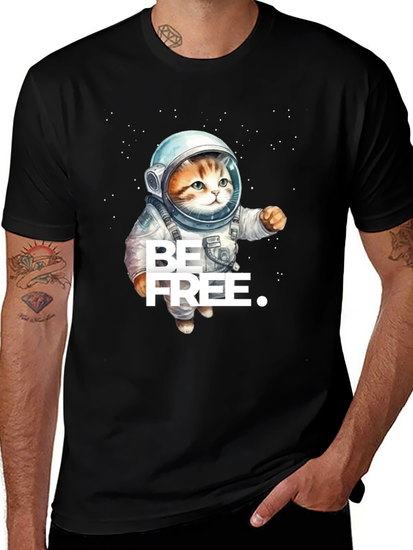 Cat Astronaut T-Shirt - Be Free Design
