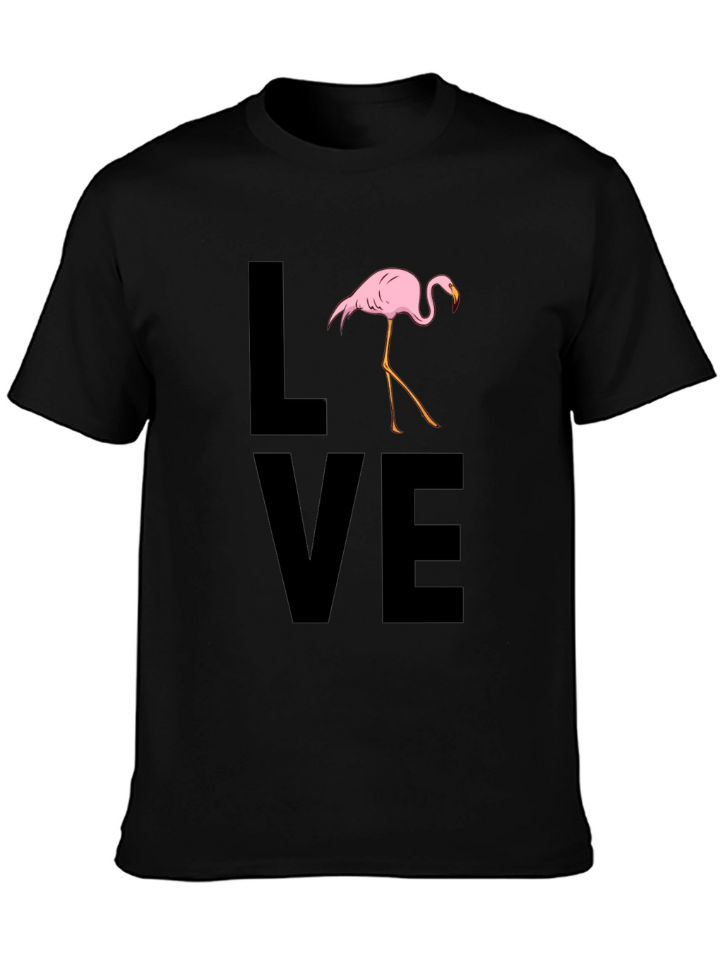 Flamingo LOVE Graphic T-Shirt - Black Casual Tee