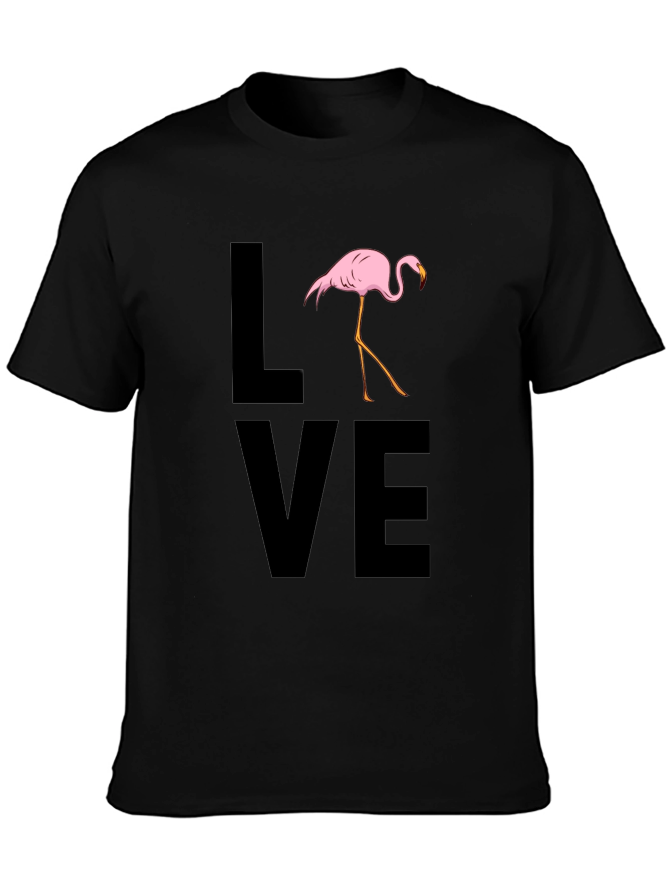 Flamingo LOVE Graphic T-Shirt - Black Casual Tee