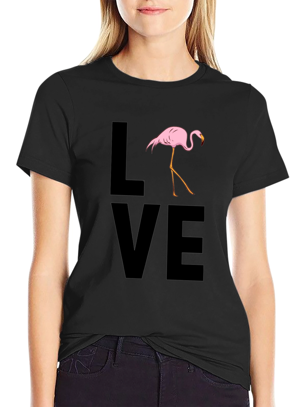 Flamingo LOVE Graphic T-Shirt - Black Casual Tee