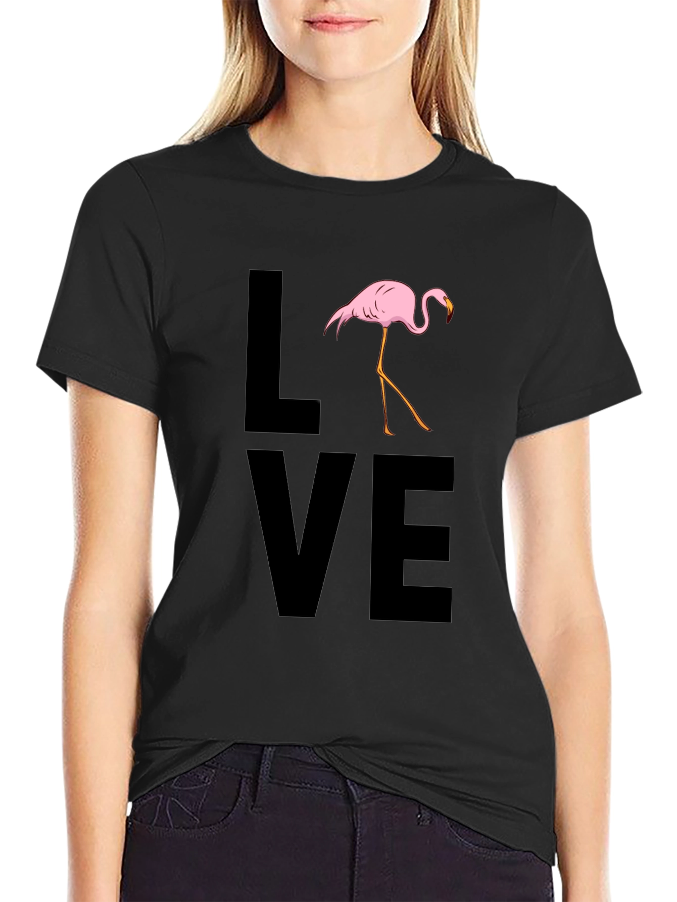 Flamingo LOVE Graphic T-Shirt - Black Casual Tee