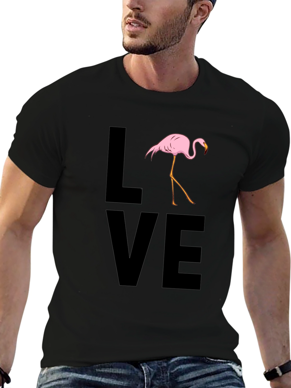 Flamingo LOVE Graphic T-Shirt - Black Casual Tee